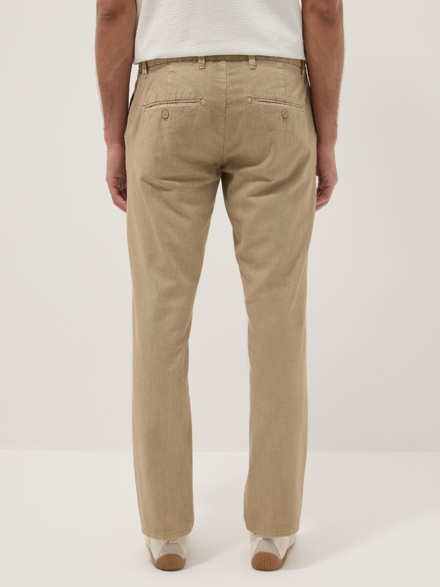 Beige linen and cotton-blend regular-fit chino trousers_2