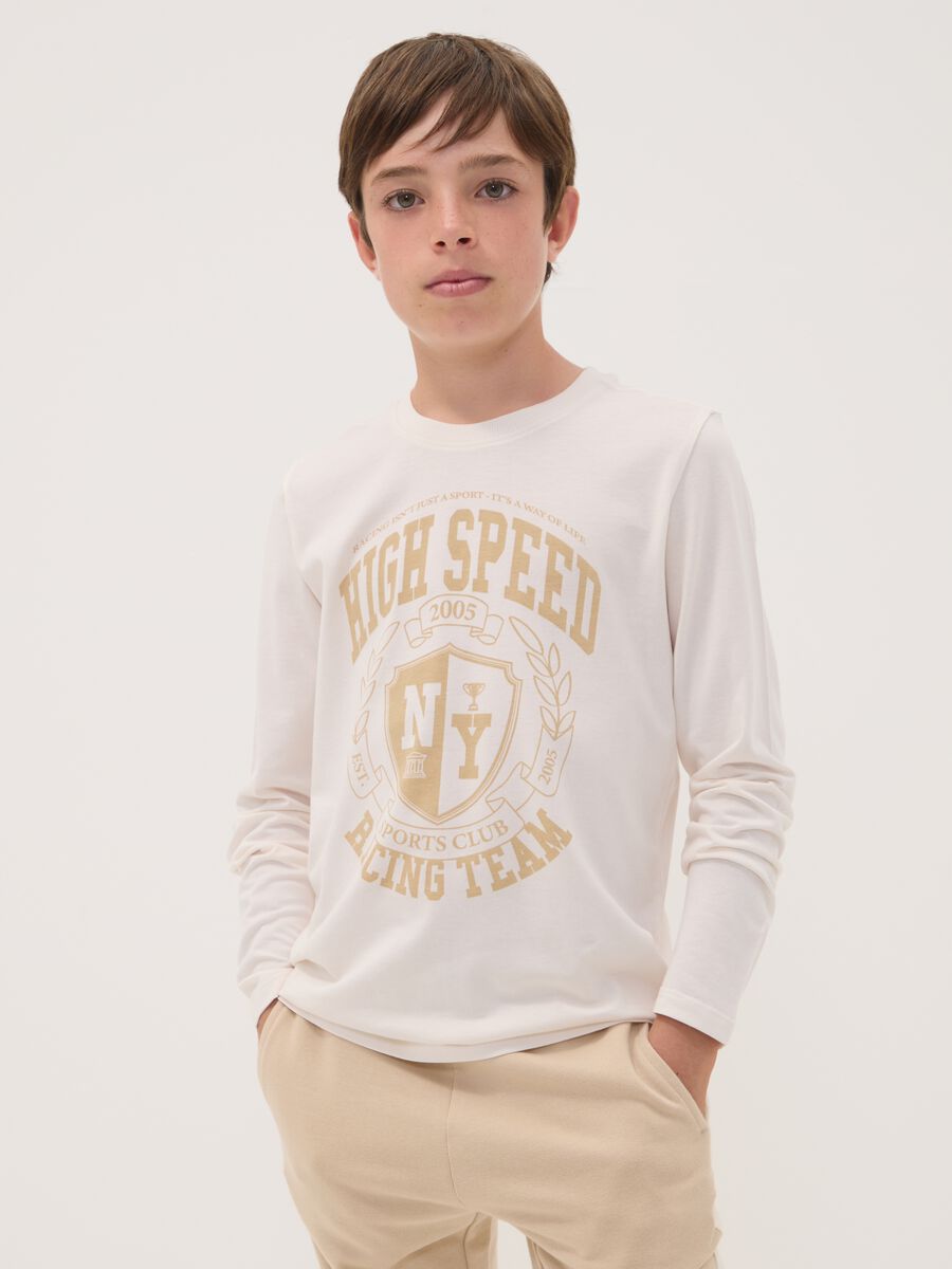 White organic cotton T-shirt with varsity-style print_0
