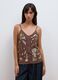 Brown fitted pure viscose top with thin straps and embroidered pattern_2