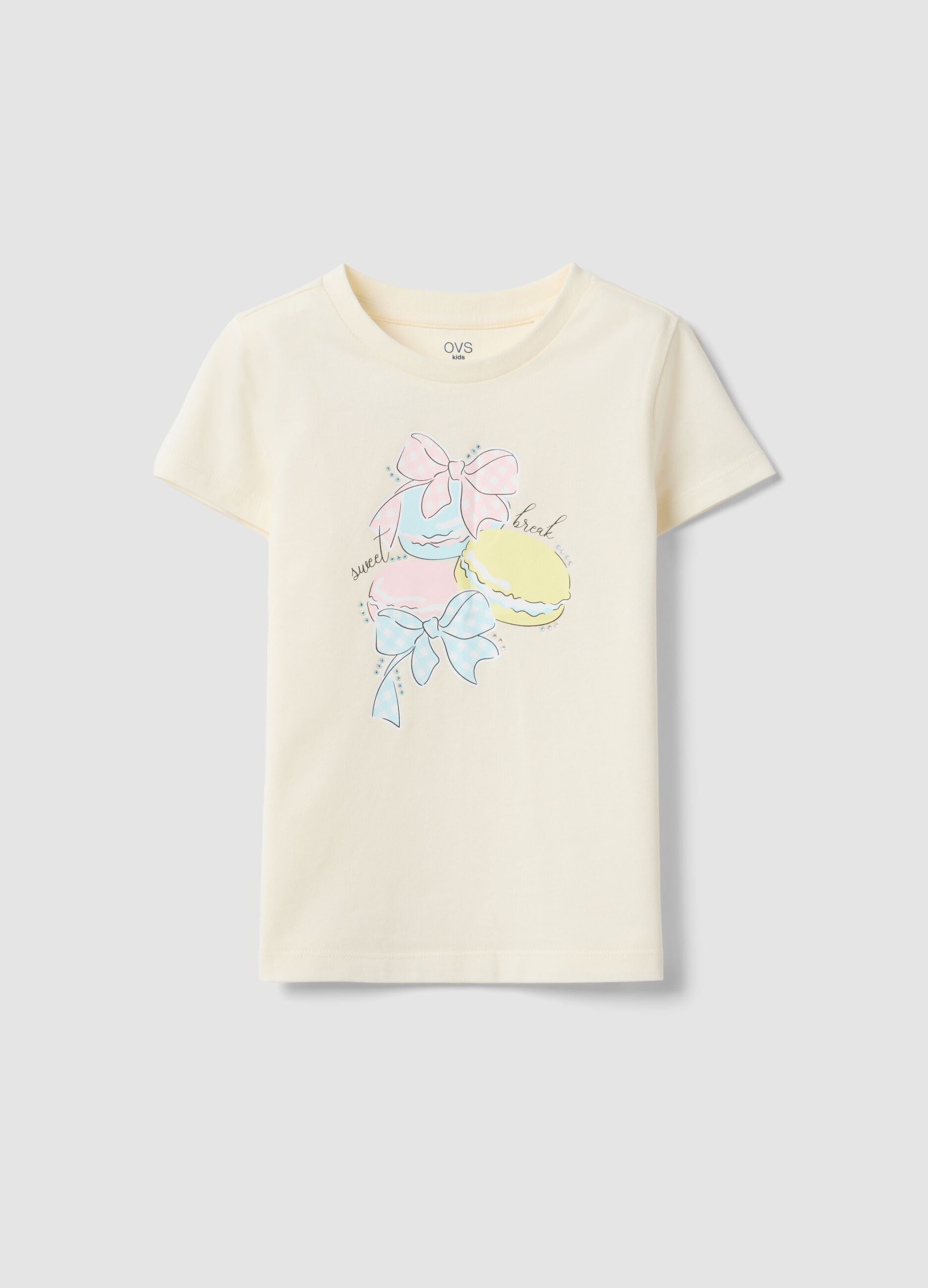 Beige pure cotton regular fit T-shirt with print for girls
