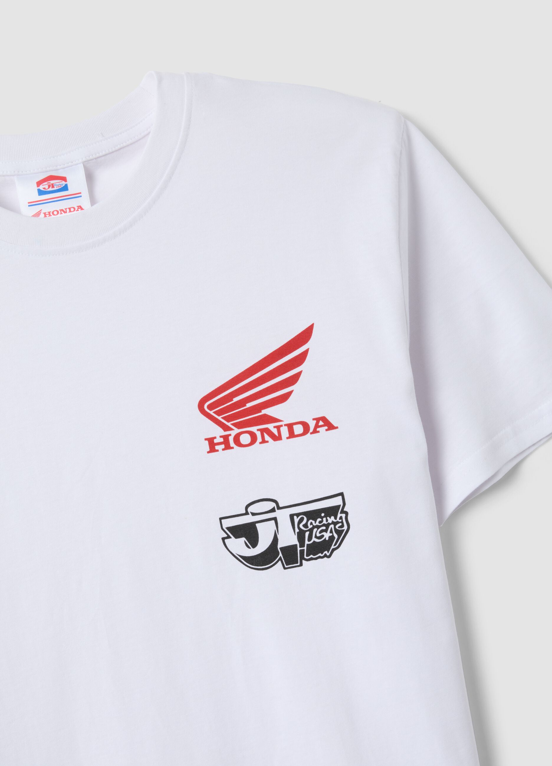 White pure cotton regular fit T-shirt with Honda print