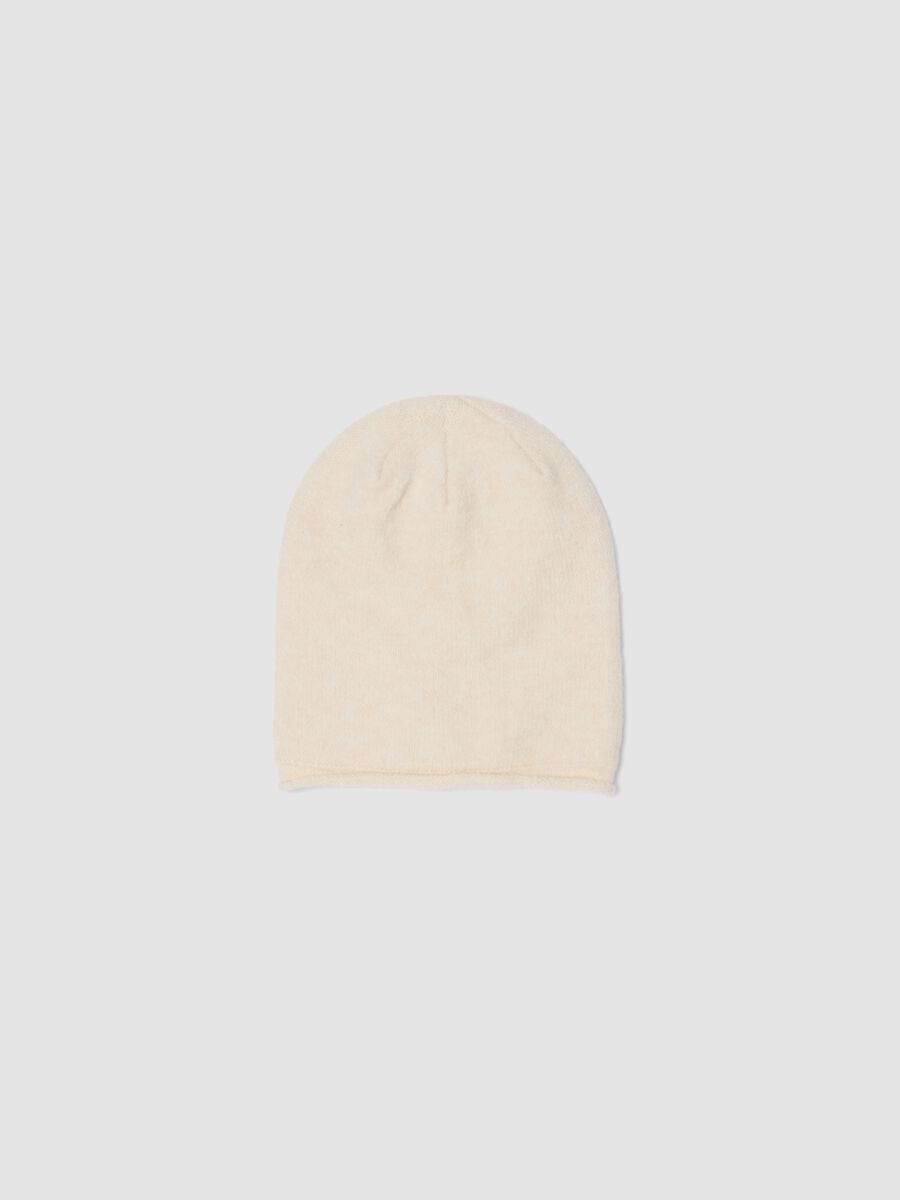 Beige stretchy jersey knit hat_0