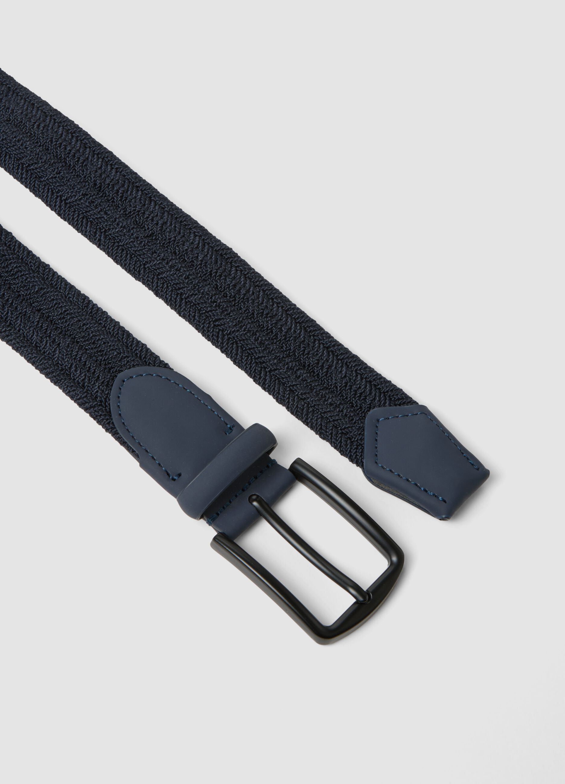 Cintura blu intrecciata con fibbia opaca