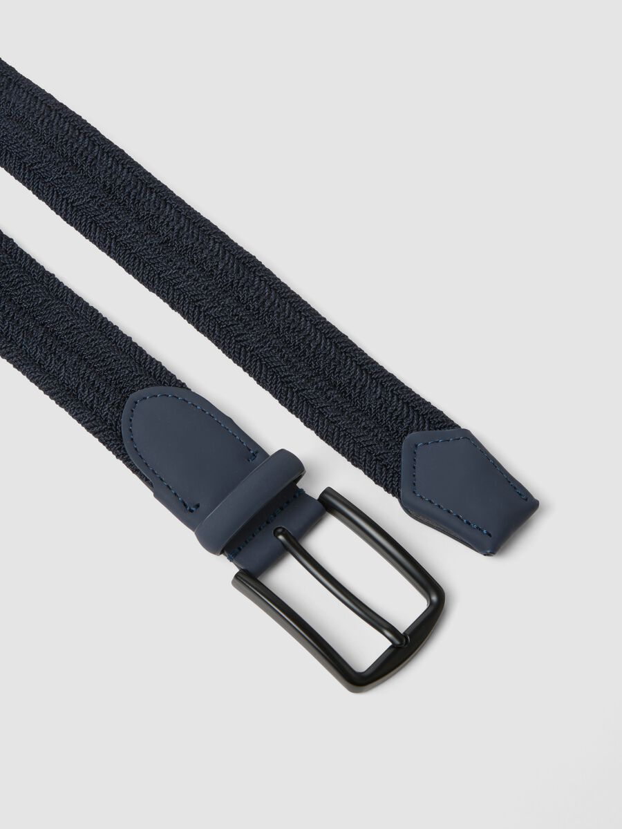 Cintura blu intrecciata con fibbia opaca_1