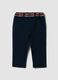 Blue stretch cotton trousers with elasticated waist for baby boy_0