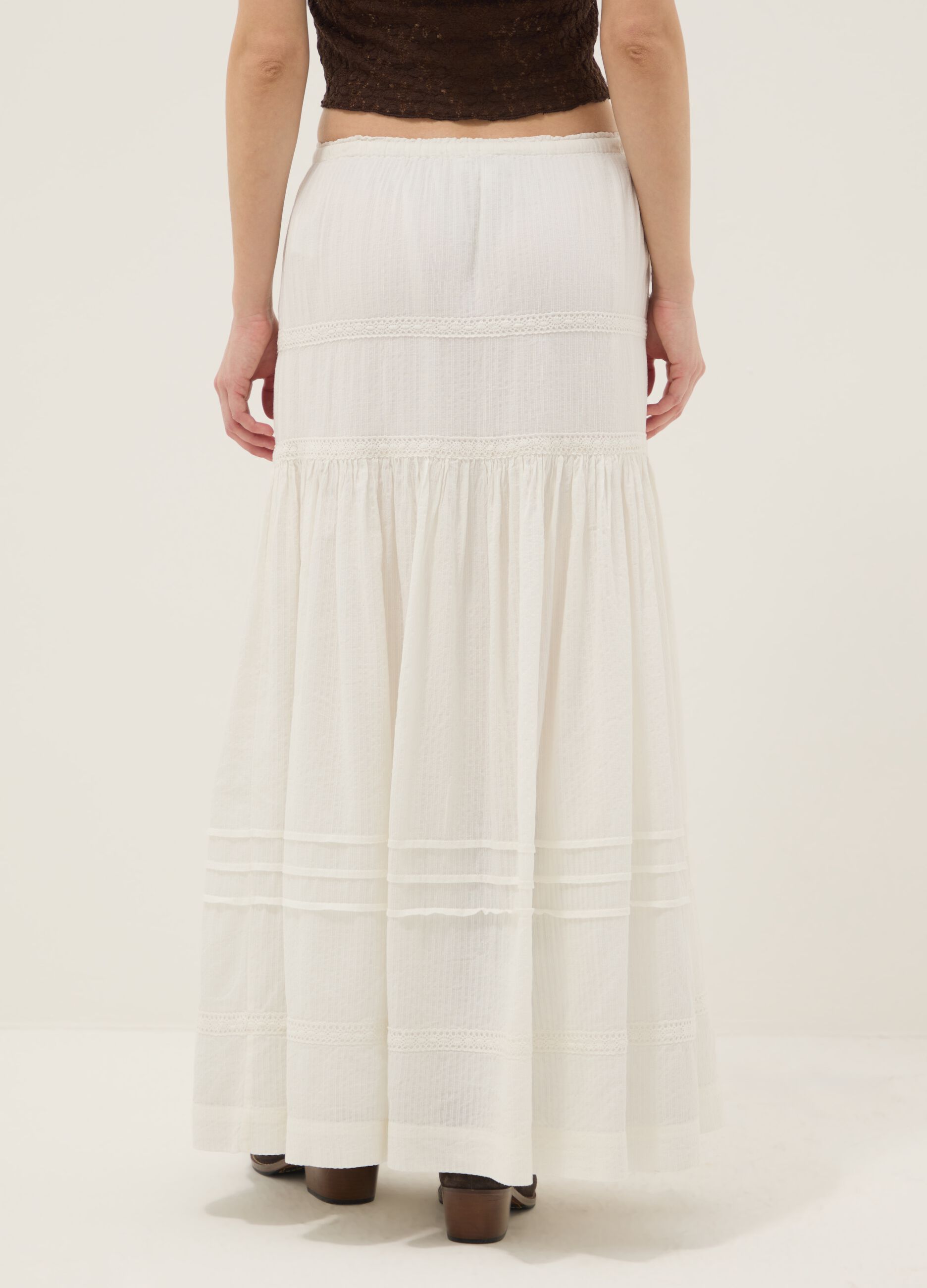 Langer wei&szlig;er Rock aus Baumwollmischung, regular fit mit Stickereien