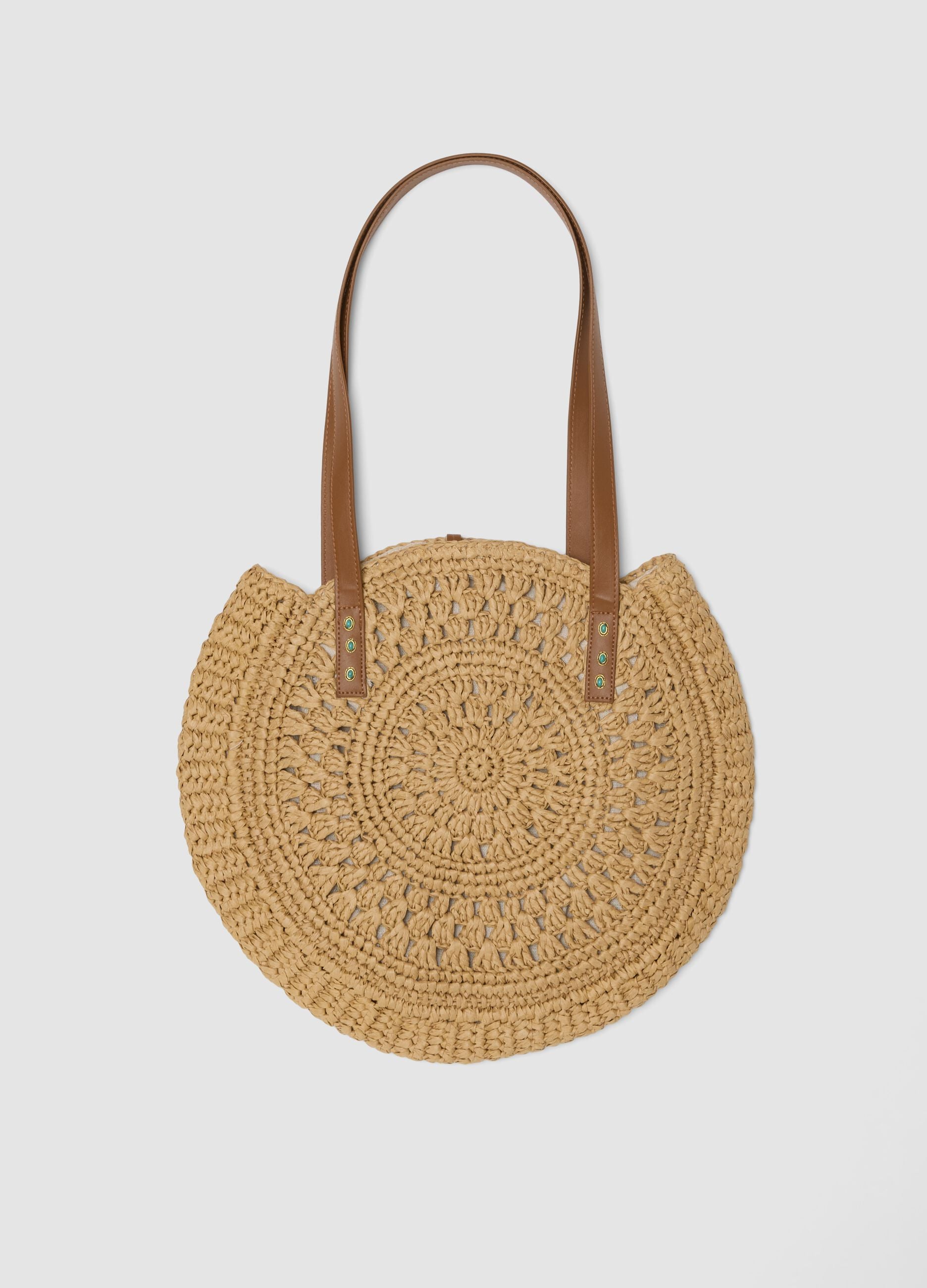 Bolso de playa beige de fibra de papel