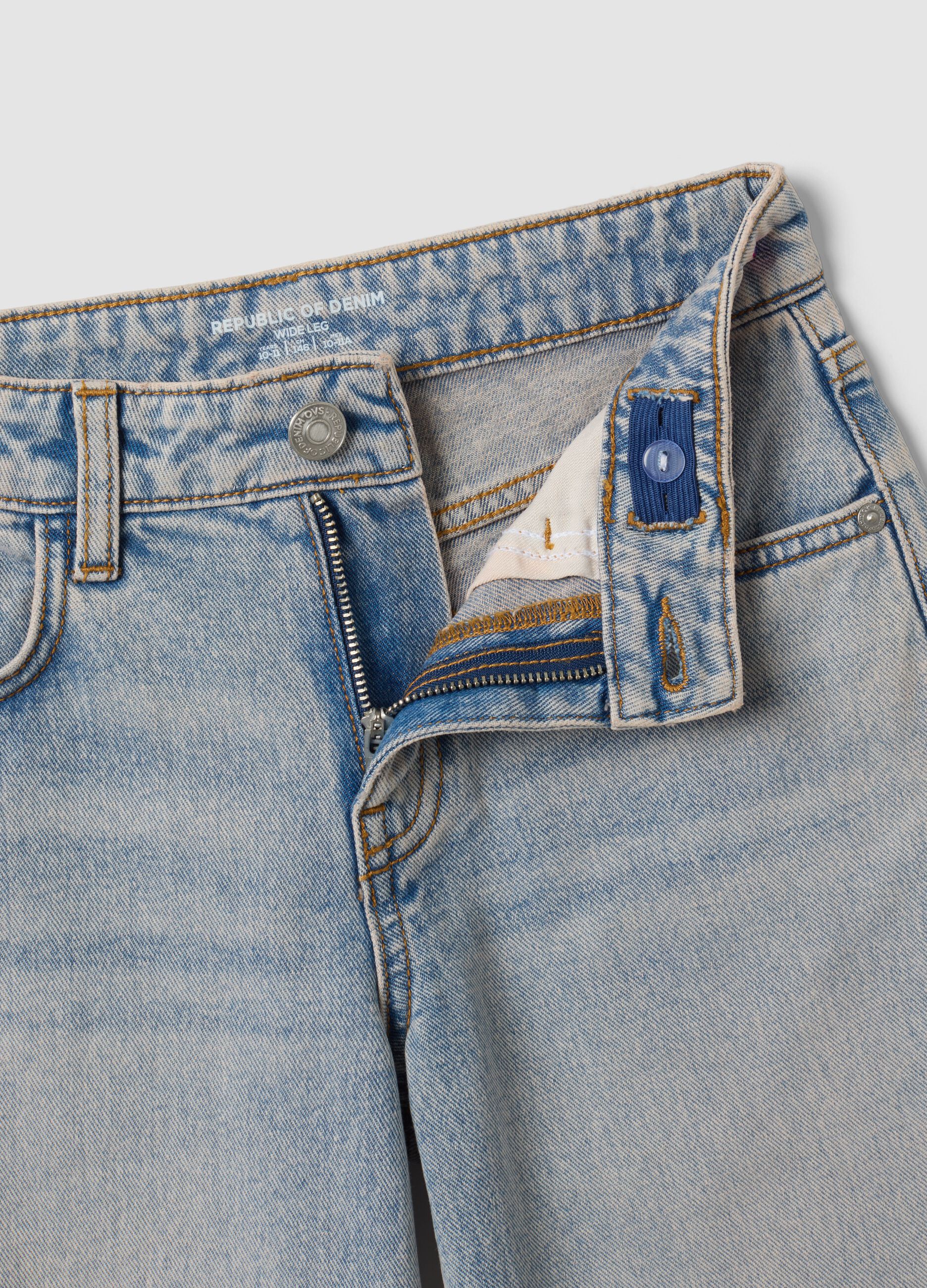 Light blue wide-leg denim jeans in pure cotton for girls