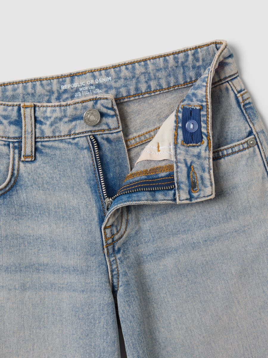 Light blue wide-leg denim jeans in pure cotton for girls_4