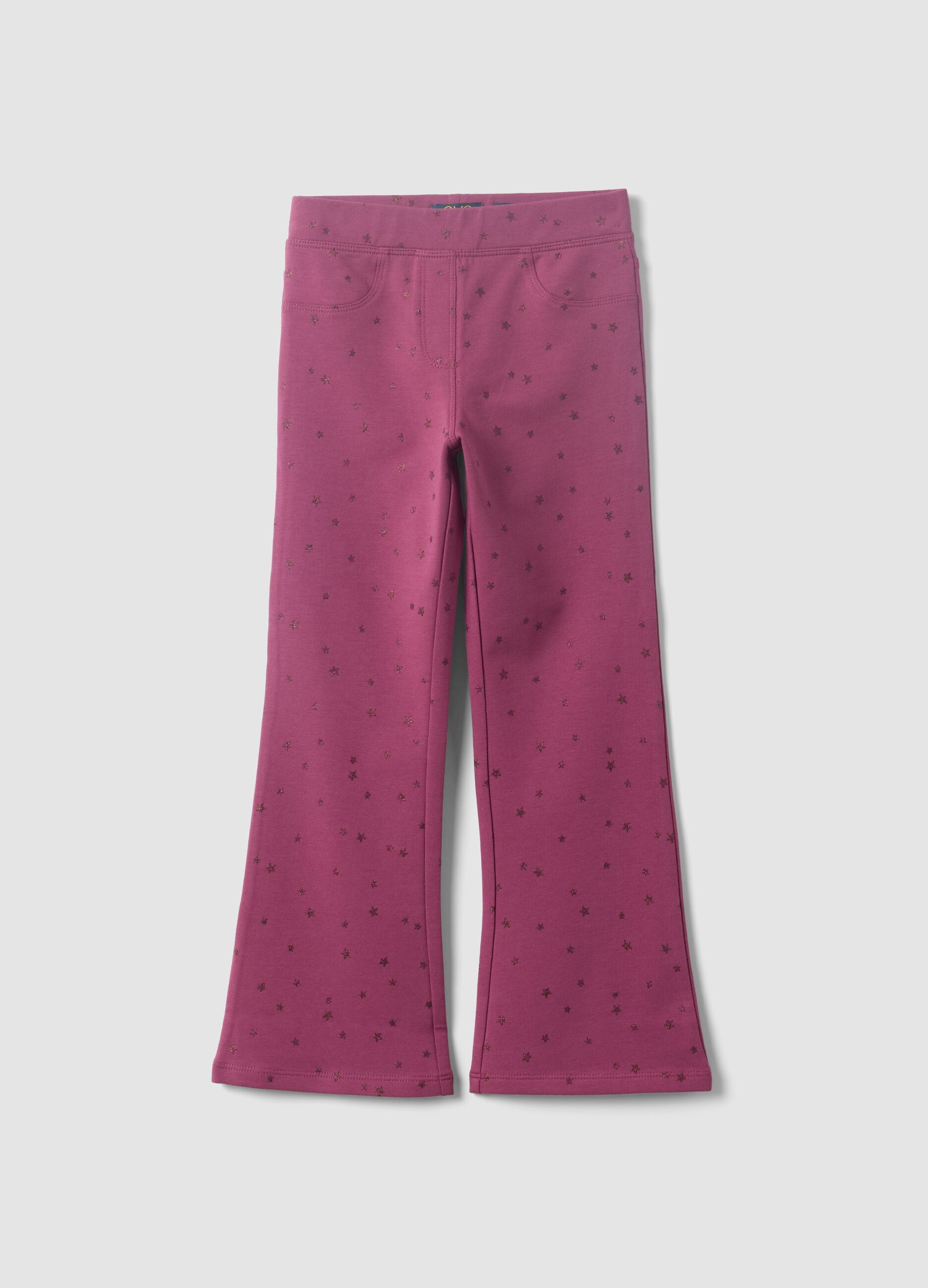 Girls&rsquo; purple flared stretch-cotton trousers with star print