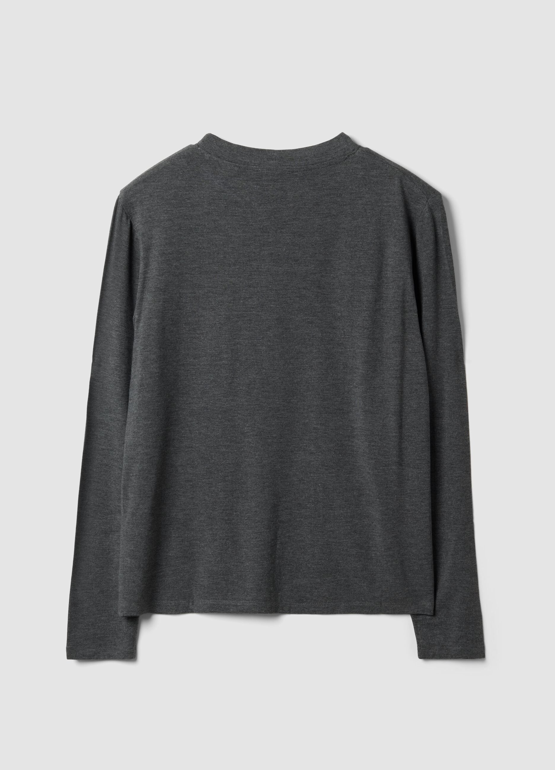 Grey marl stretch viscose crew-neck top
