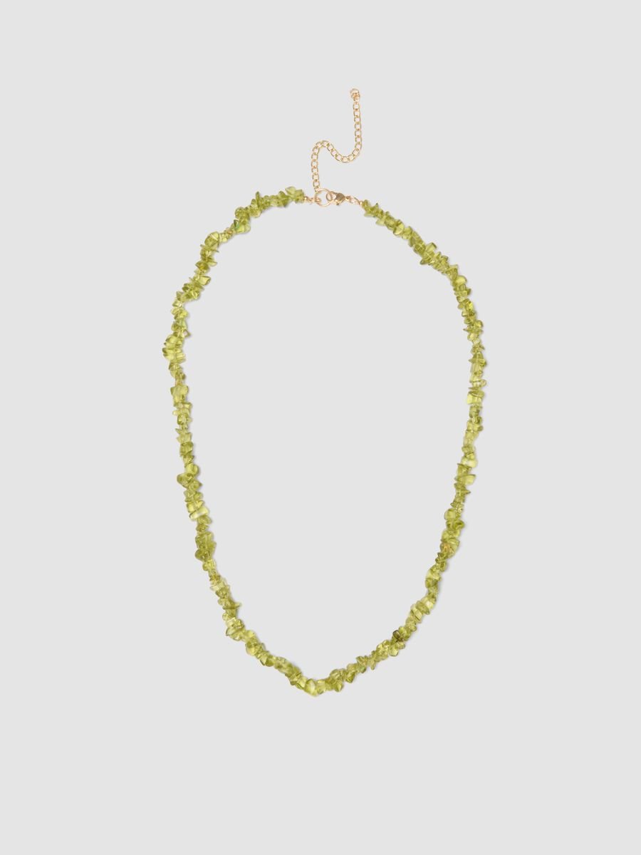 Green Glass Bead Necklace with Gold Clasp_0