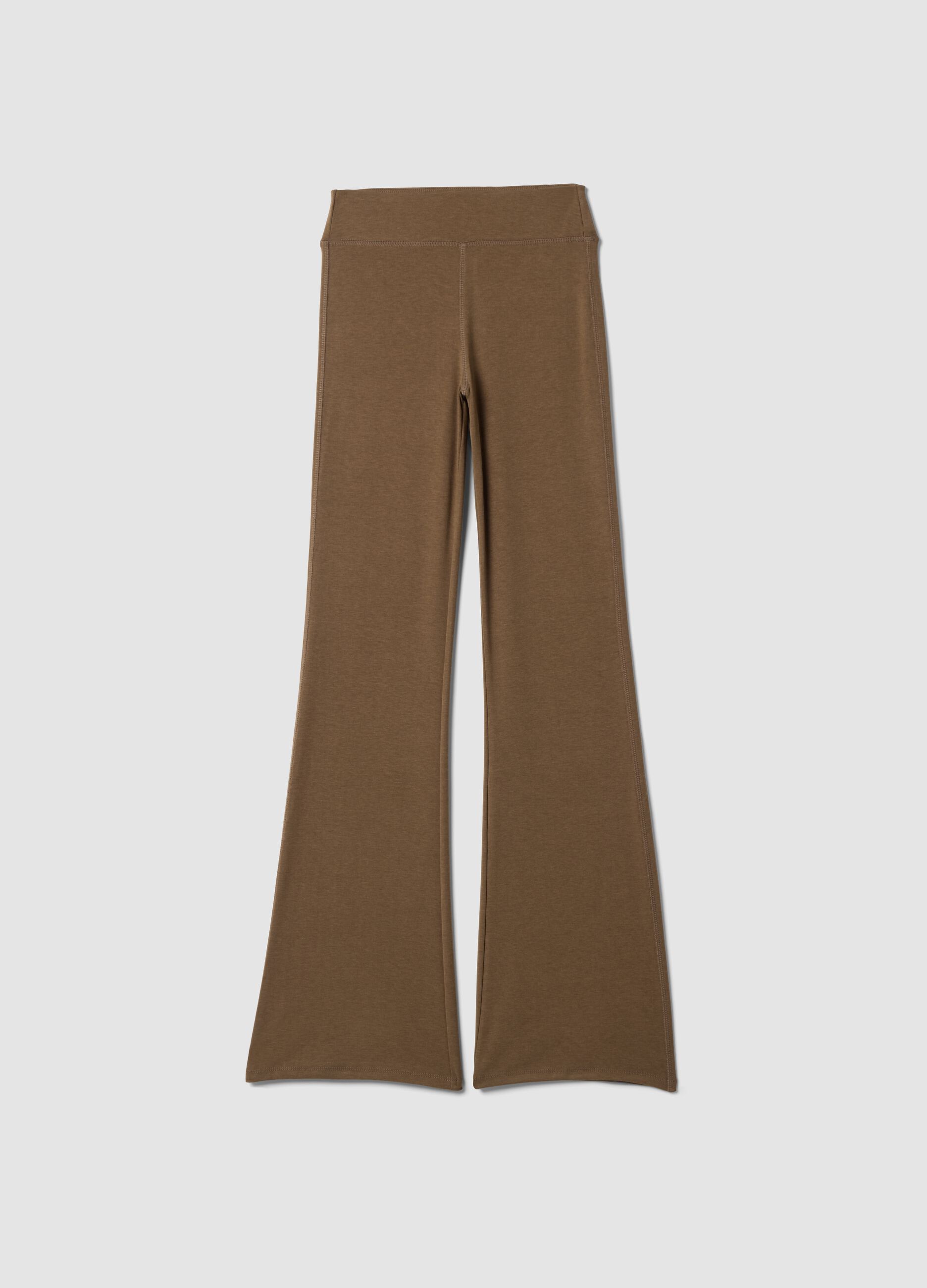 Braune Flare-Fit-Leggings aus elastischem Viskose-Jersey