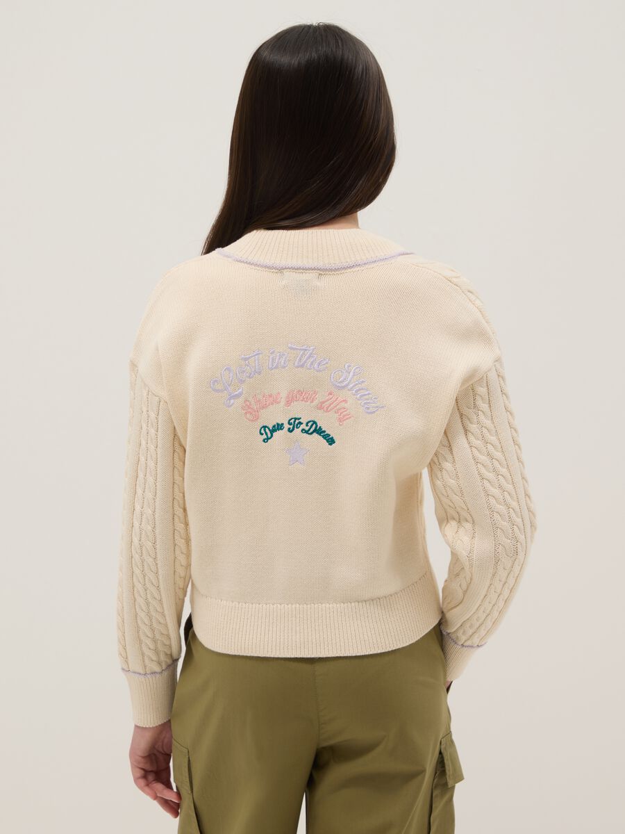 Beige cotton blend woven cardigan for girls with oversized fit_1