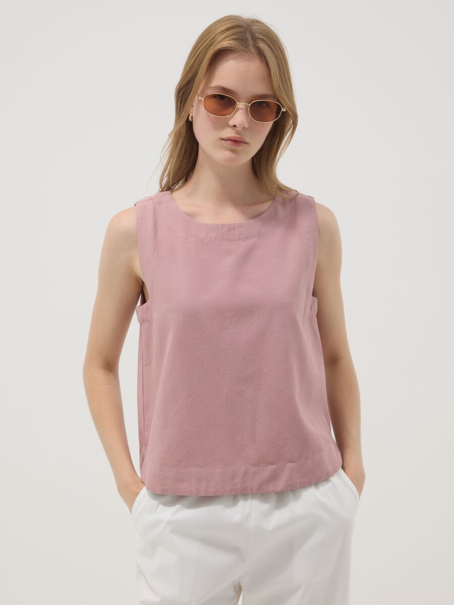 Rosa Top aus Viskose-, Baumwoll- und Leinenmix, Regular Fit_1
