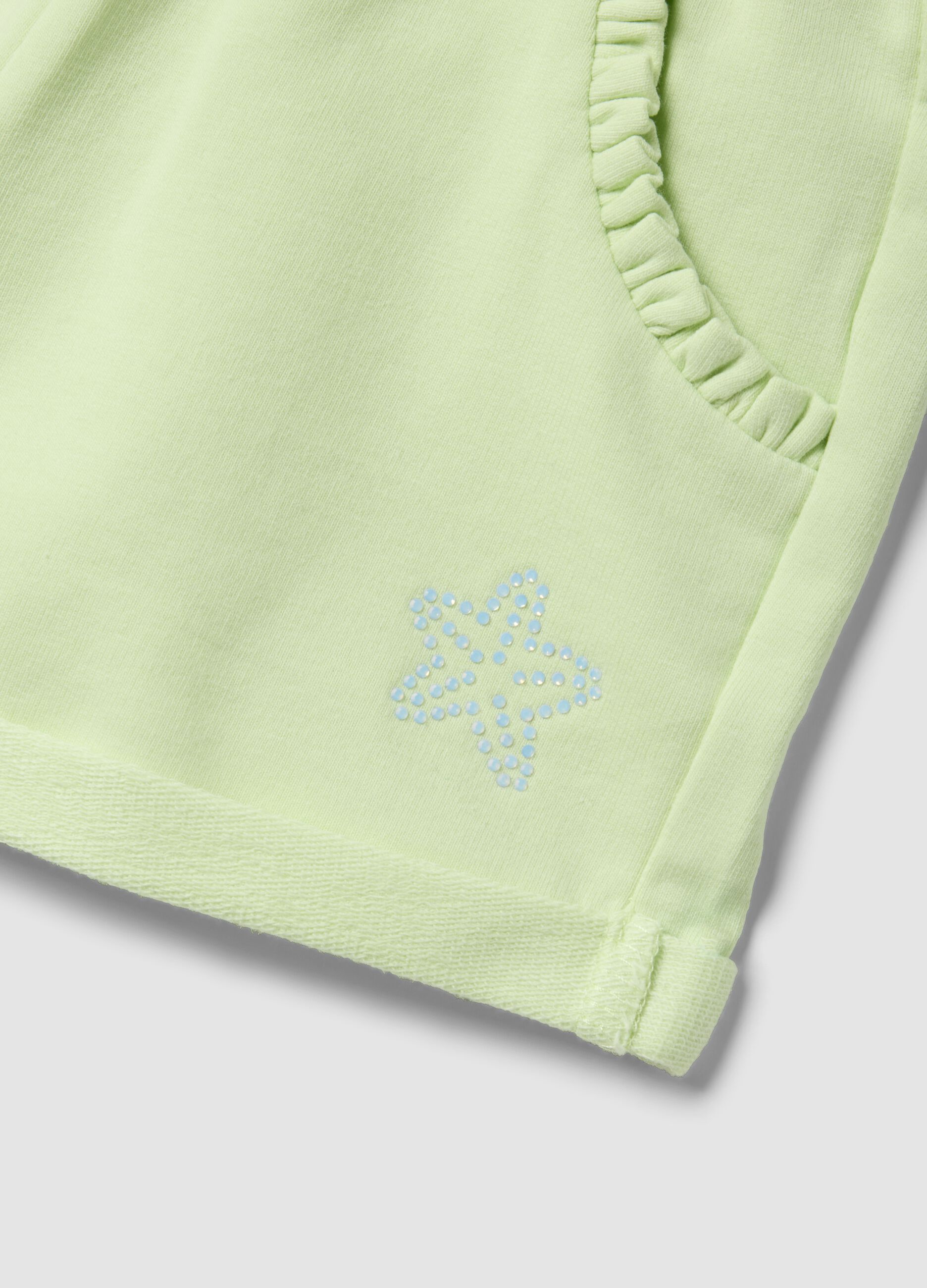 Gr&uuml;ne Shorts aus Stretch-Baumwolle f&uuml;r M&auml;dchen mit Schleife