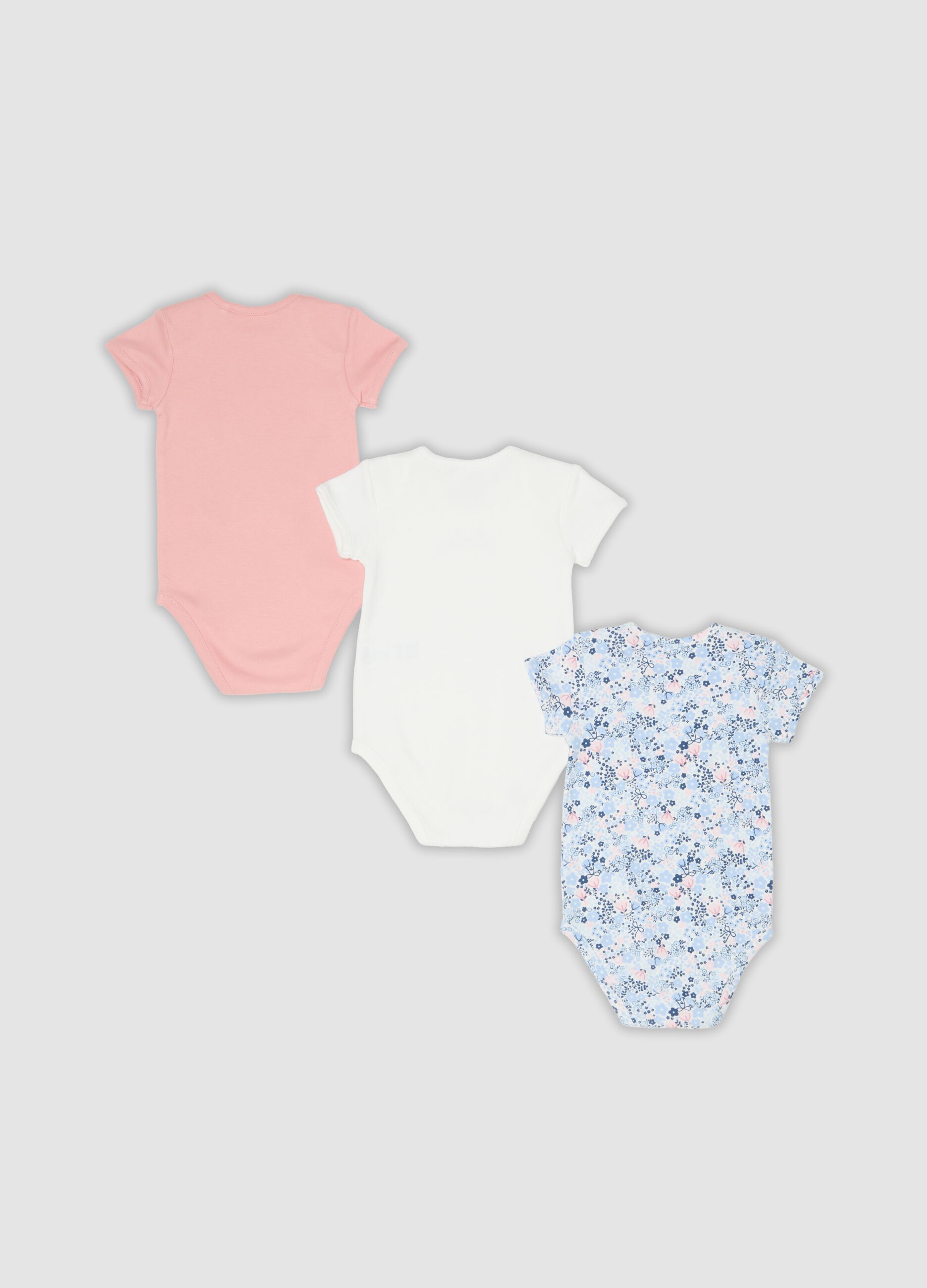 Tripack di body multicolor in puro cotone per neonata