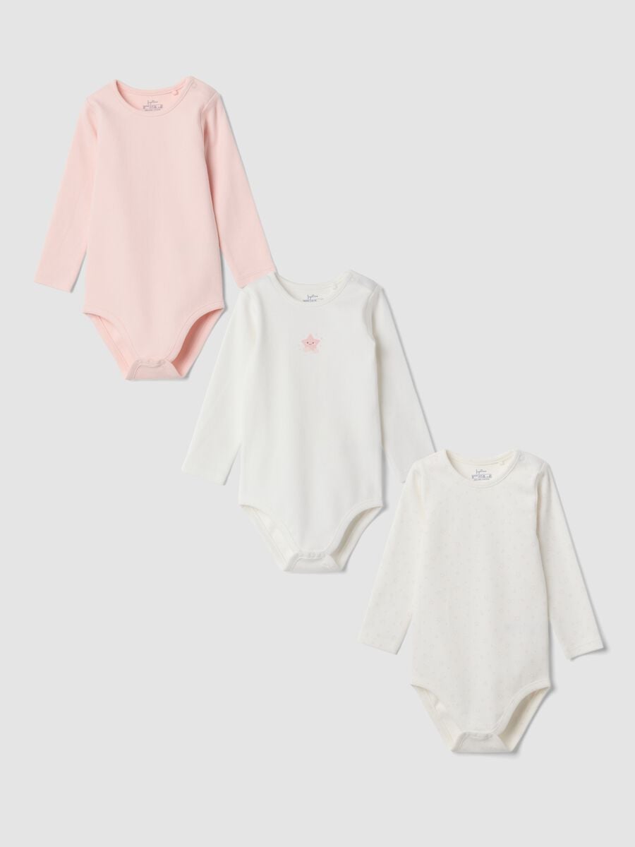3-pack organic cotton bodysuits with print and crew neck for baby girl_0