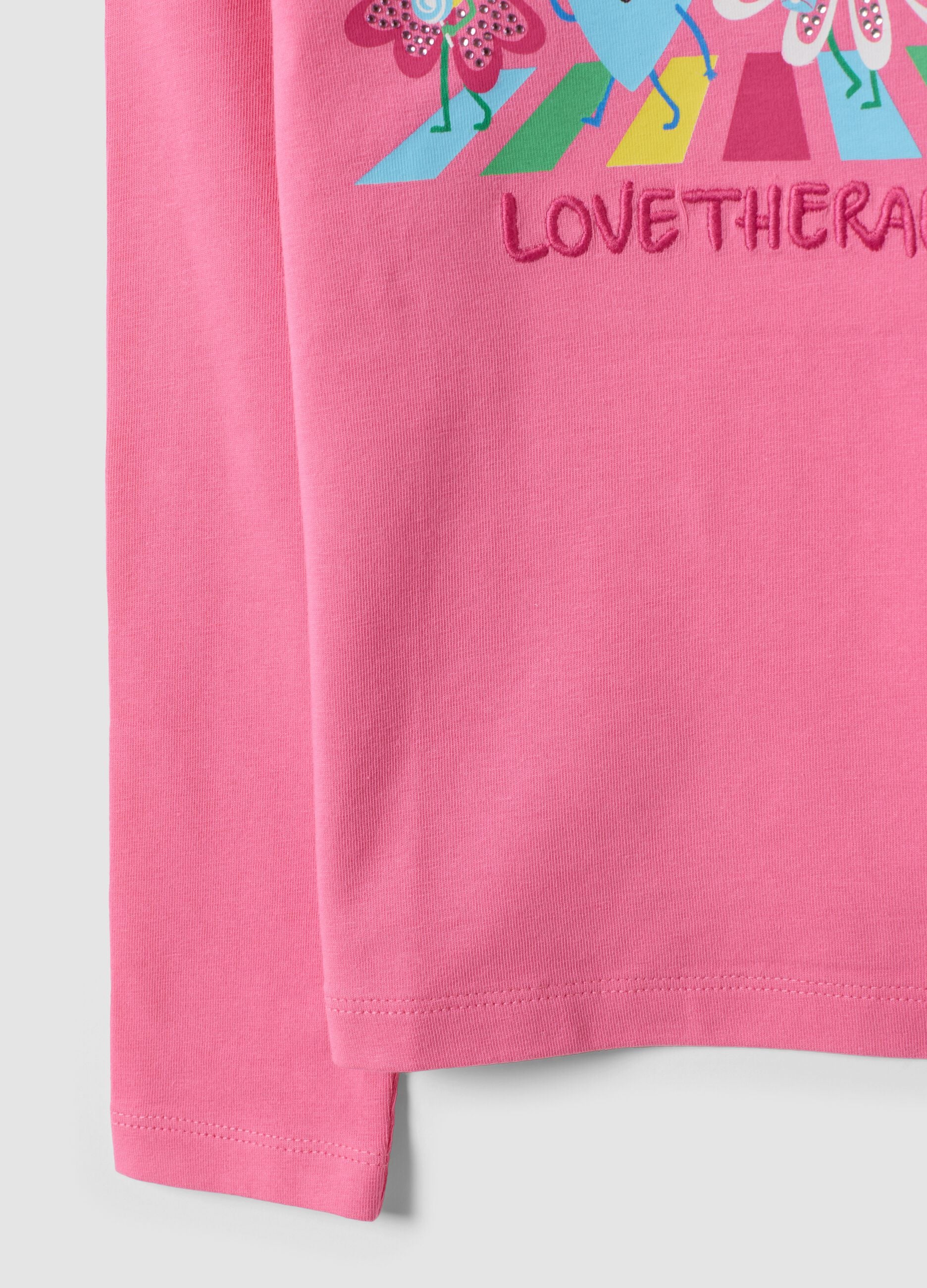 Girls&rsquo; pink stretch-cotton crew-neck printed T-shirt