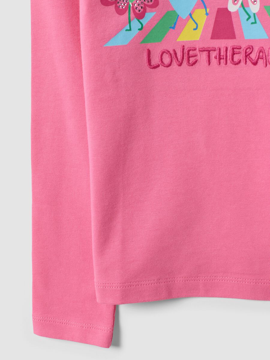 Girls&rsquo; pink stretch-cotton crew-neck printed T-shirt_3