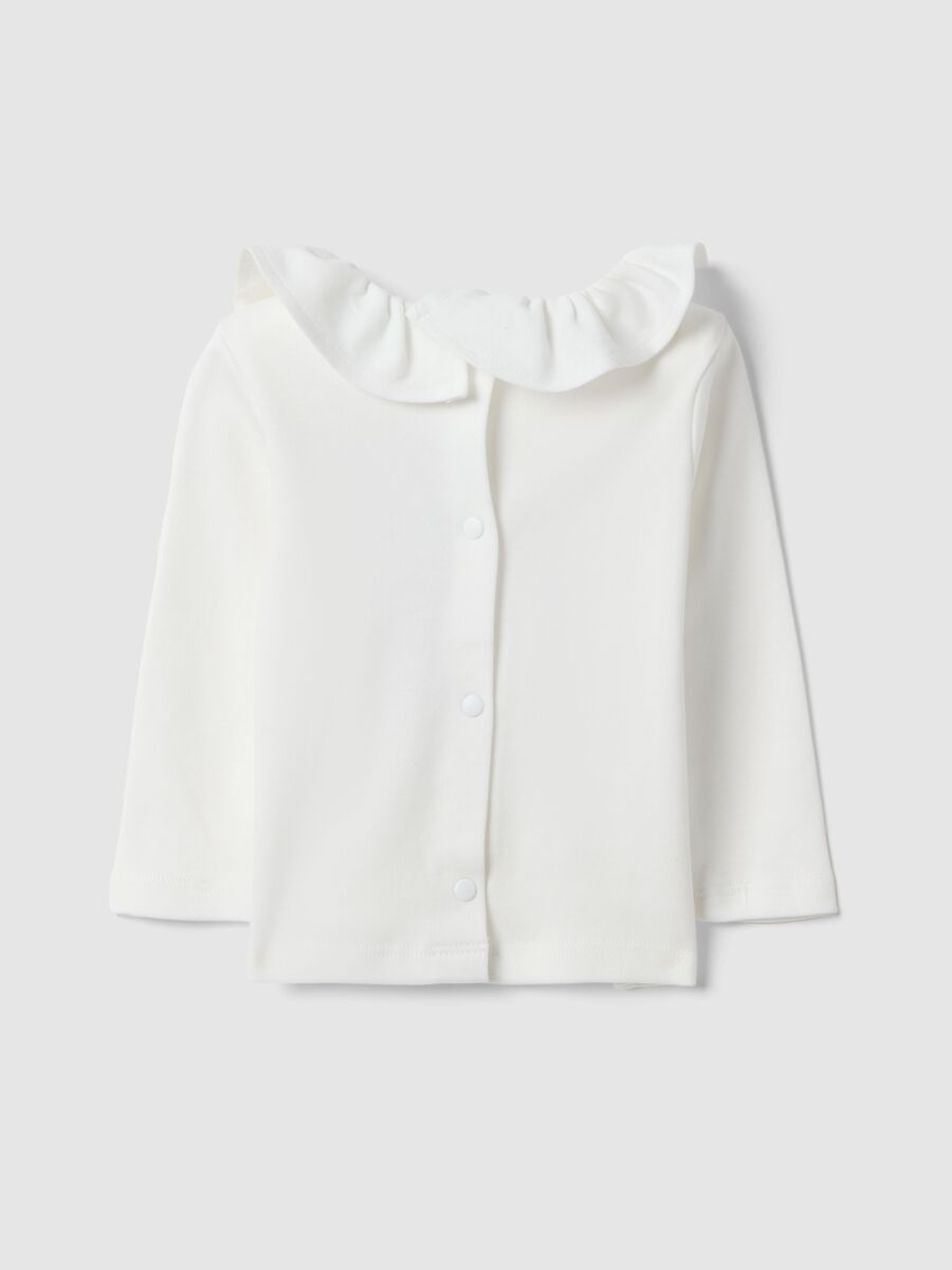 Maglia in puro cotone bianco da neonata con Minnie e collo arricciato_1