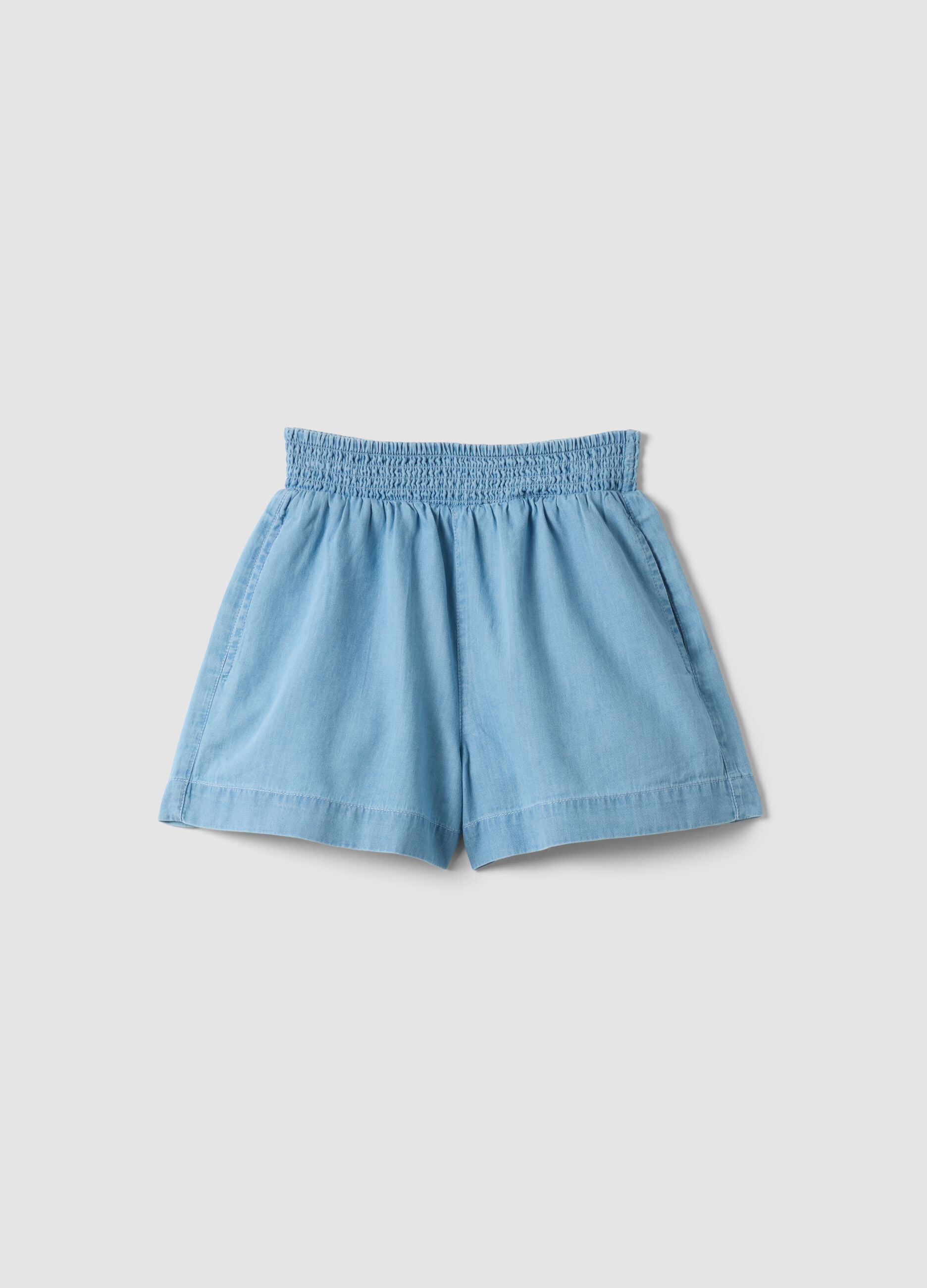 Light blue pure cotton denim shorts for girls, regular fit