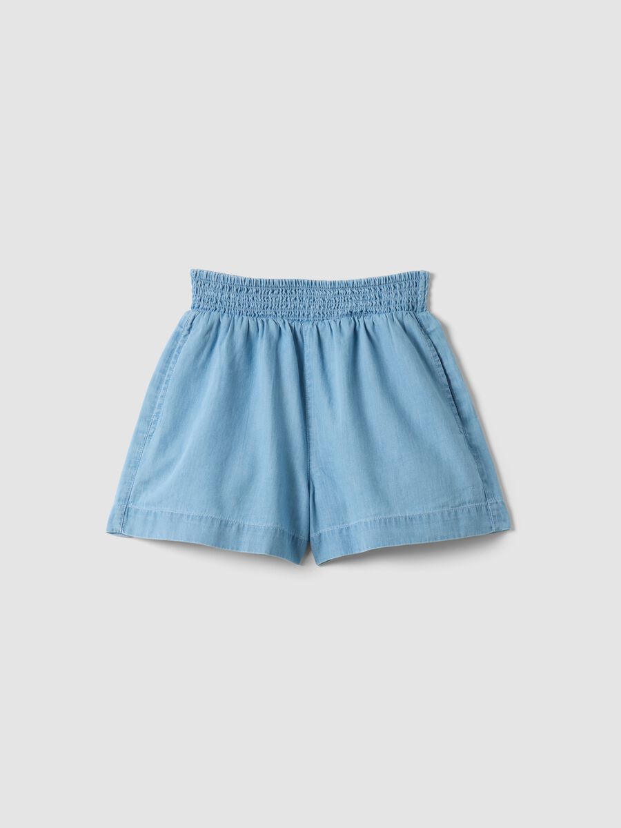 Light blue pure cotton denim shorts for girls, regular fit_0