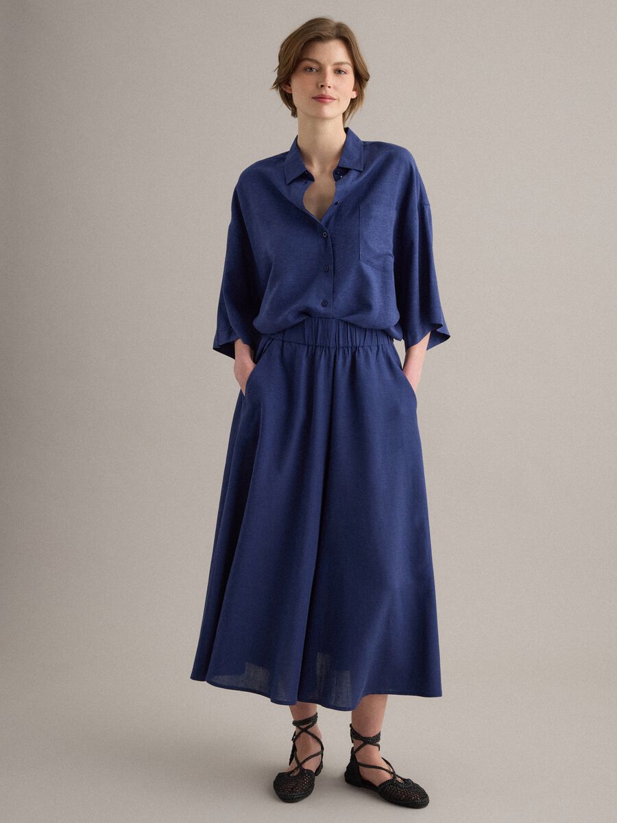 Multicoloured striped skirt in a viscose-linen blend_0