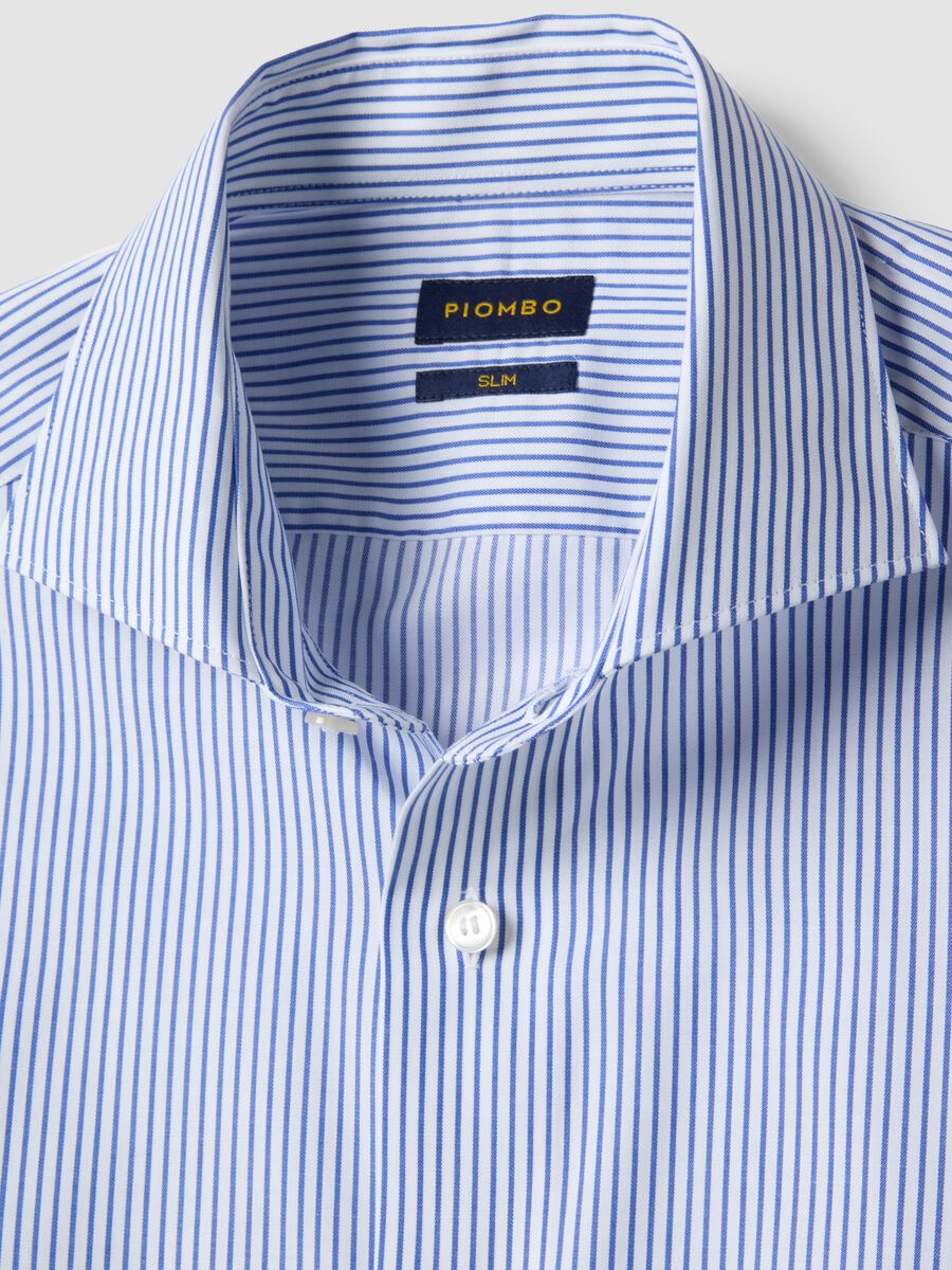 Slim fit pure cotton shirt with white and blue stripes_1