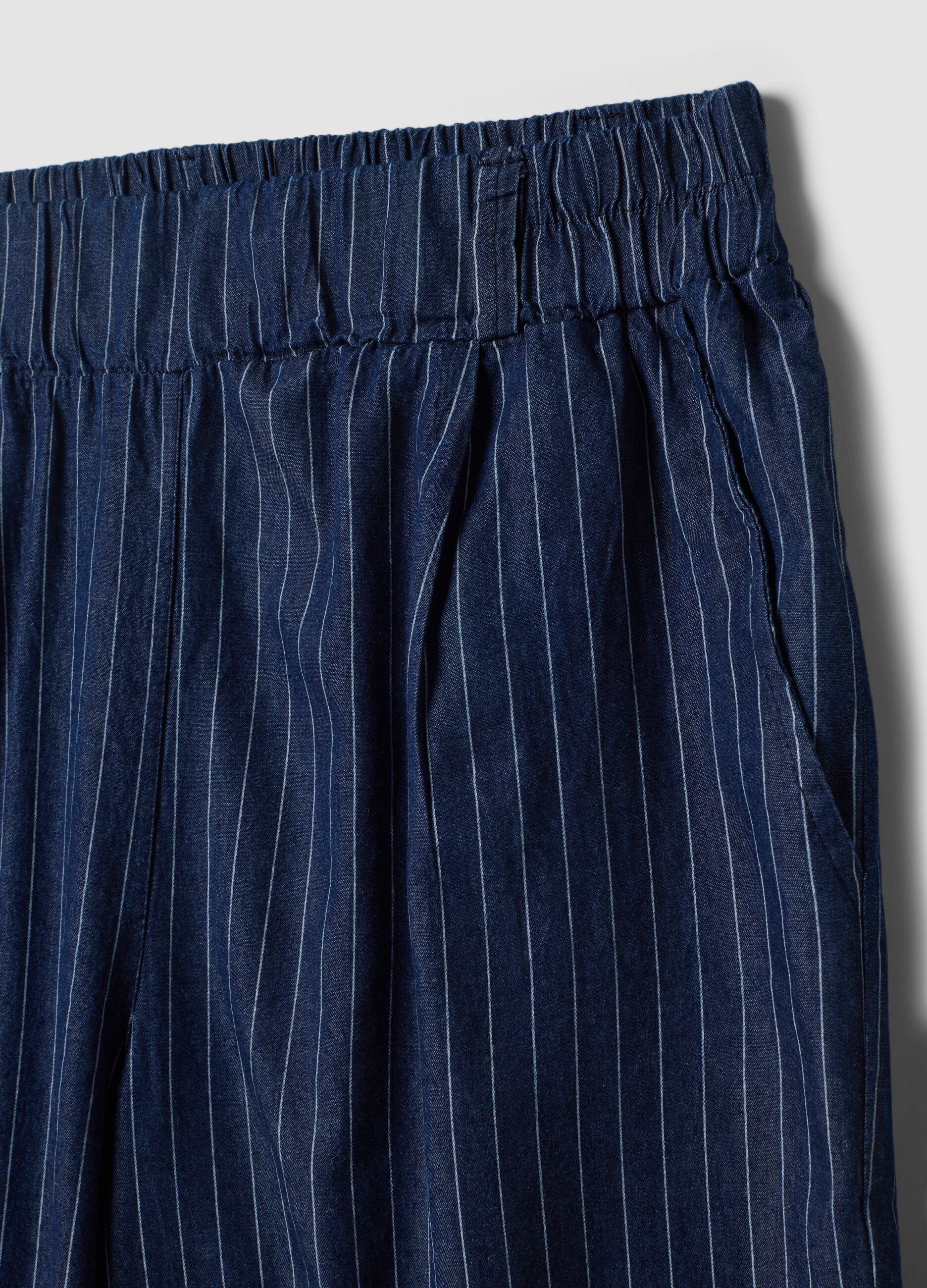 Blue pure cotton striped palazzo trousers