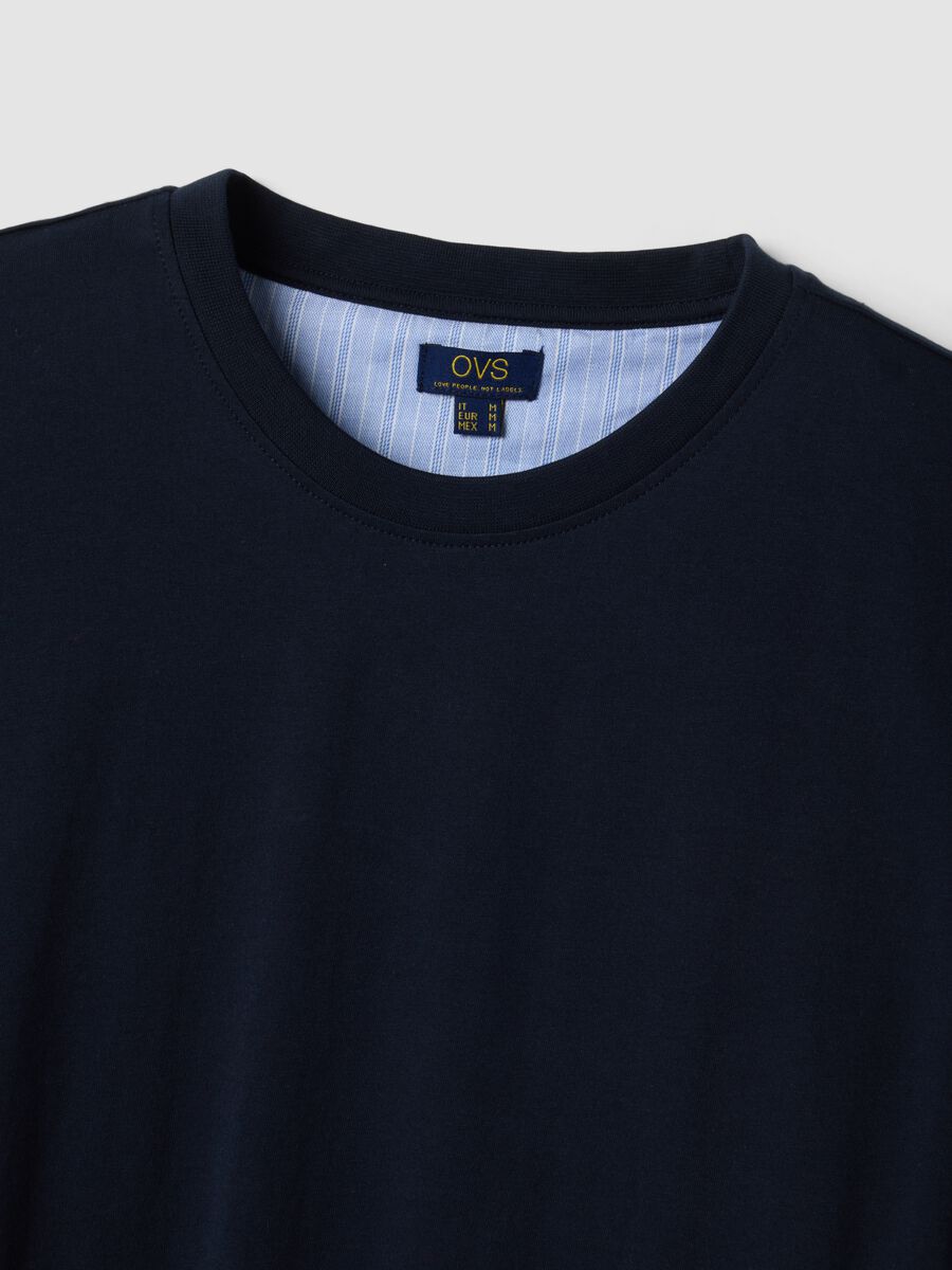 Blue organic cotton pyjama top with crew neck_1