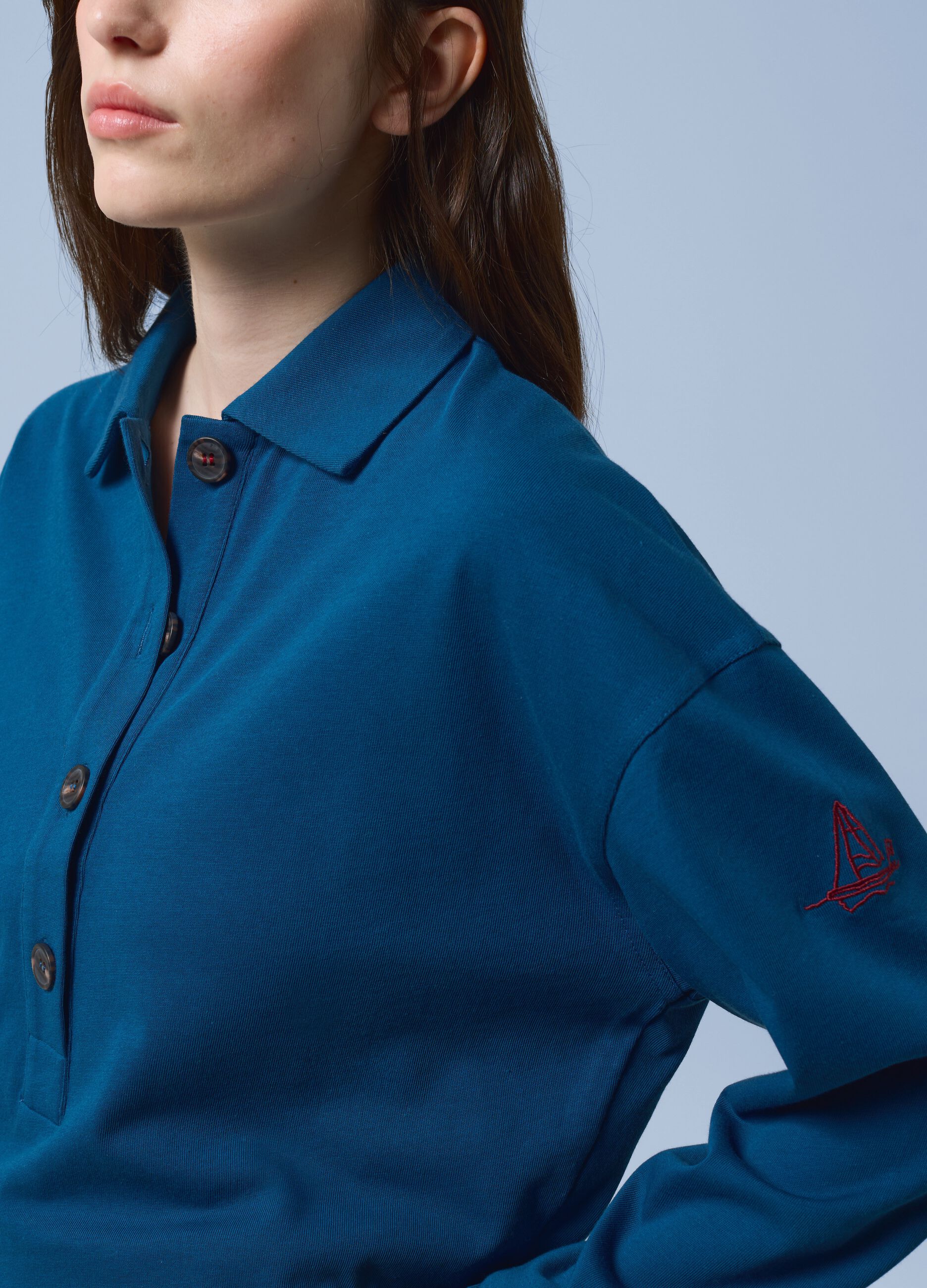 ALTAVIA SAILING Langarm-Poloshirt in Blau aus reiner Baumwolle