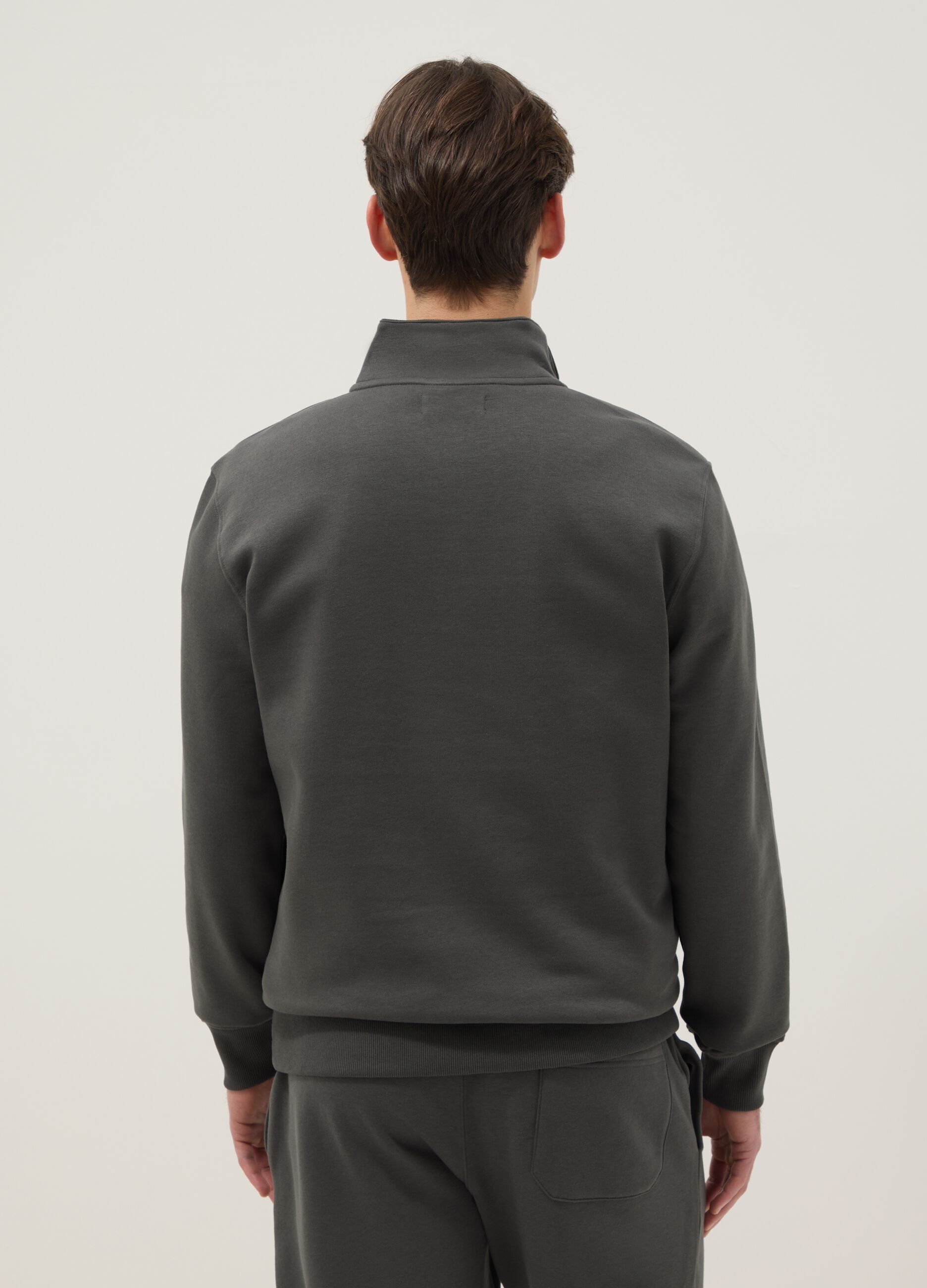 Grey regular fit cotton-blend sweatshirt with half zip