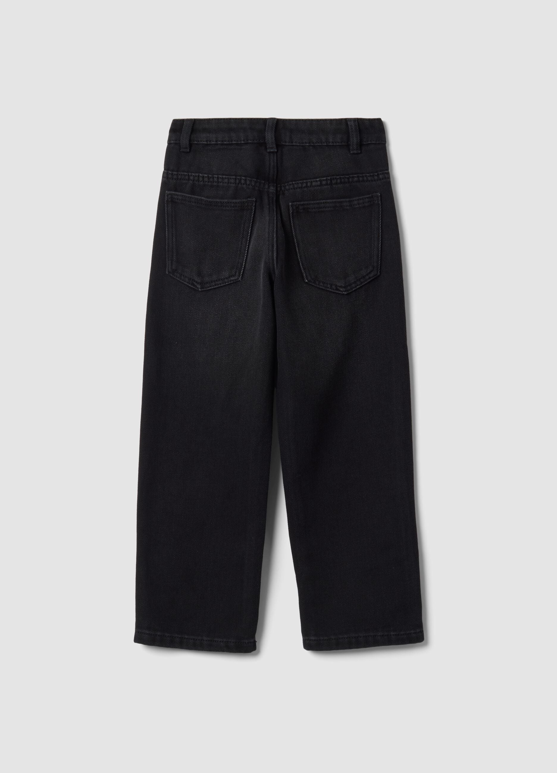 Jeans neri wide leg in misto cotone e viscosa per bambino