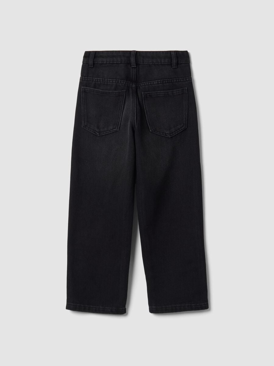 Jeans neri wide leg in misto cotone e viscosa per bambino_1