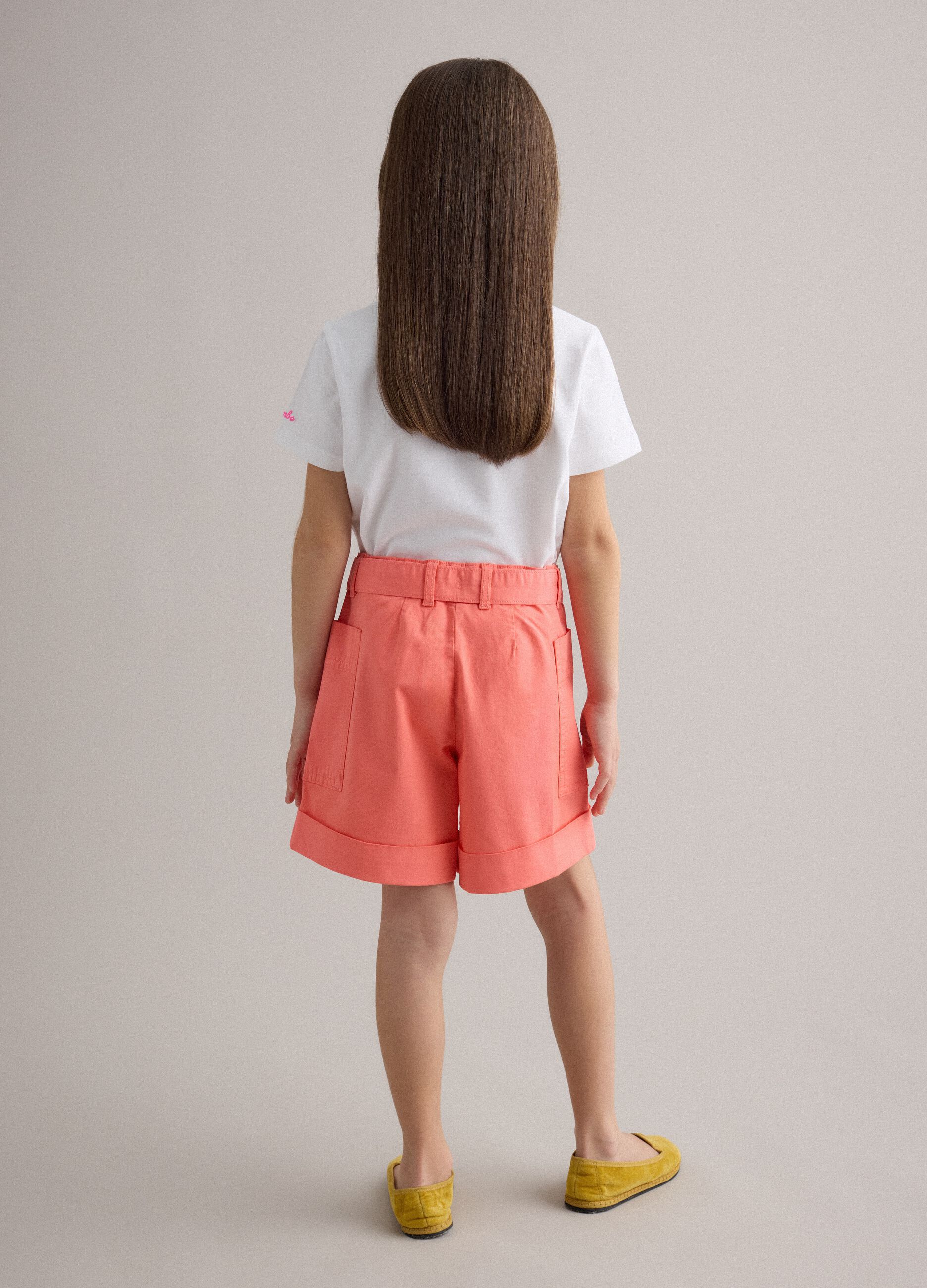 Regular fit pink stretch cotton shorts for girls