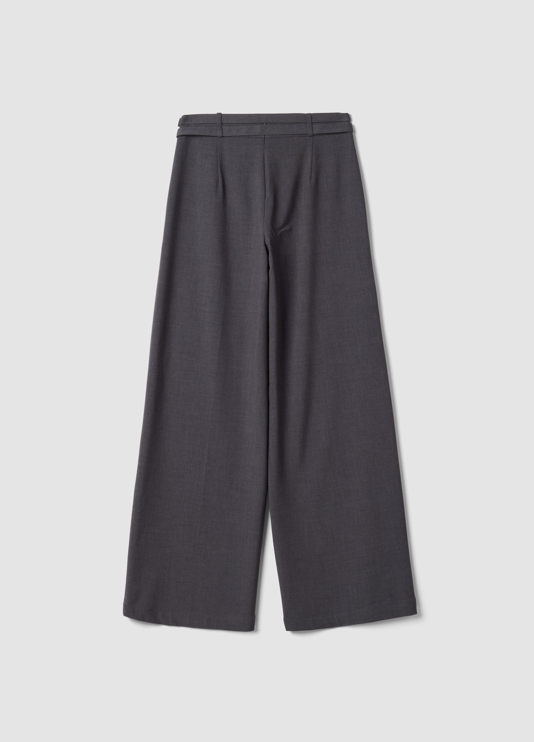 Grey formal stretch-viscose trousers with belt