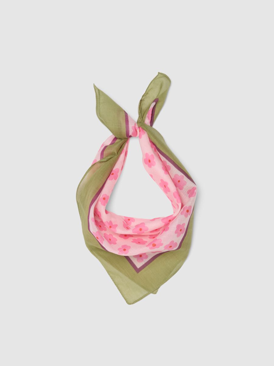 Multicoloured pure cotton scarf with floral design_0