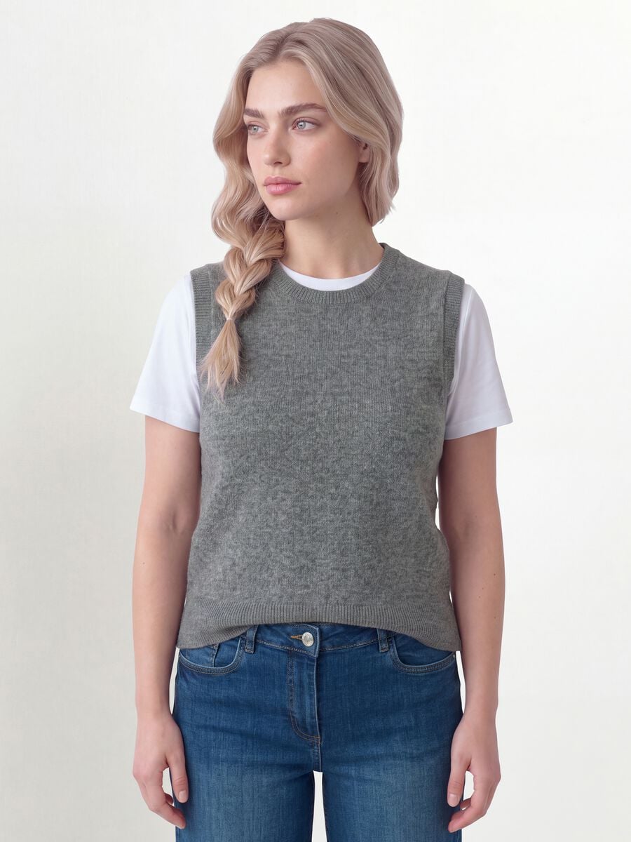 Grey marl wool-blend crew-neck vest_0