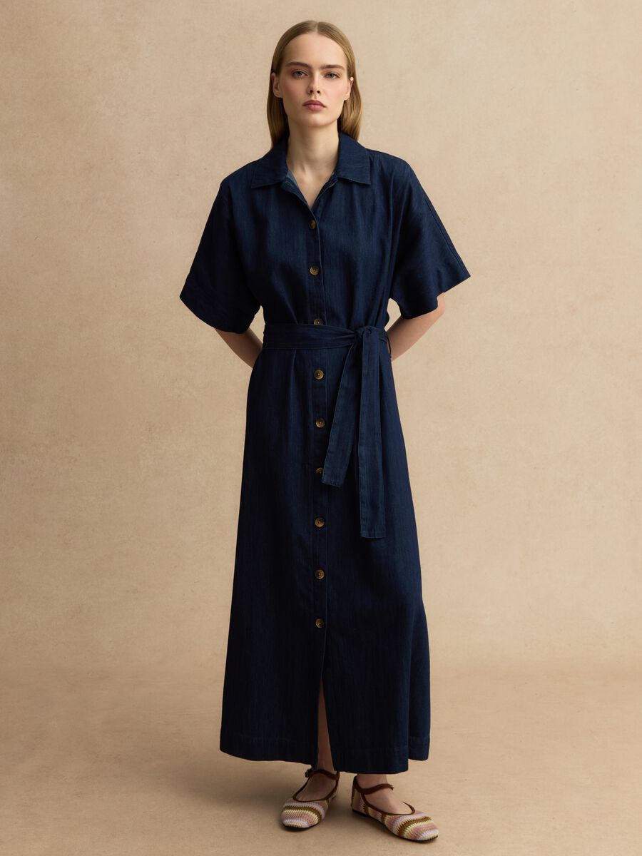 Long blue pure cotton maxi dress_1
