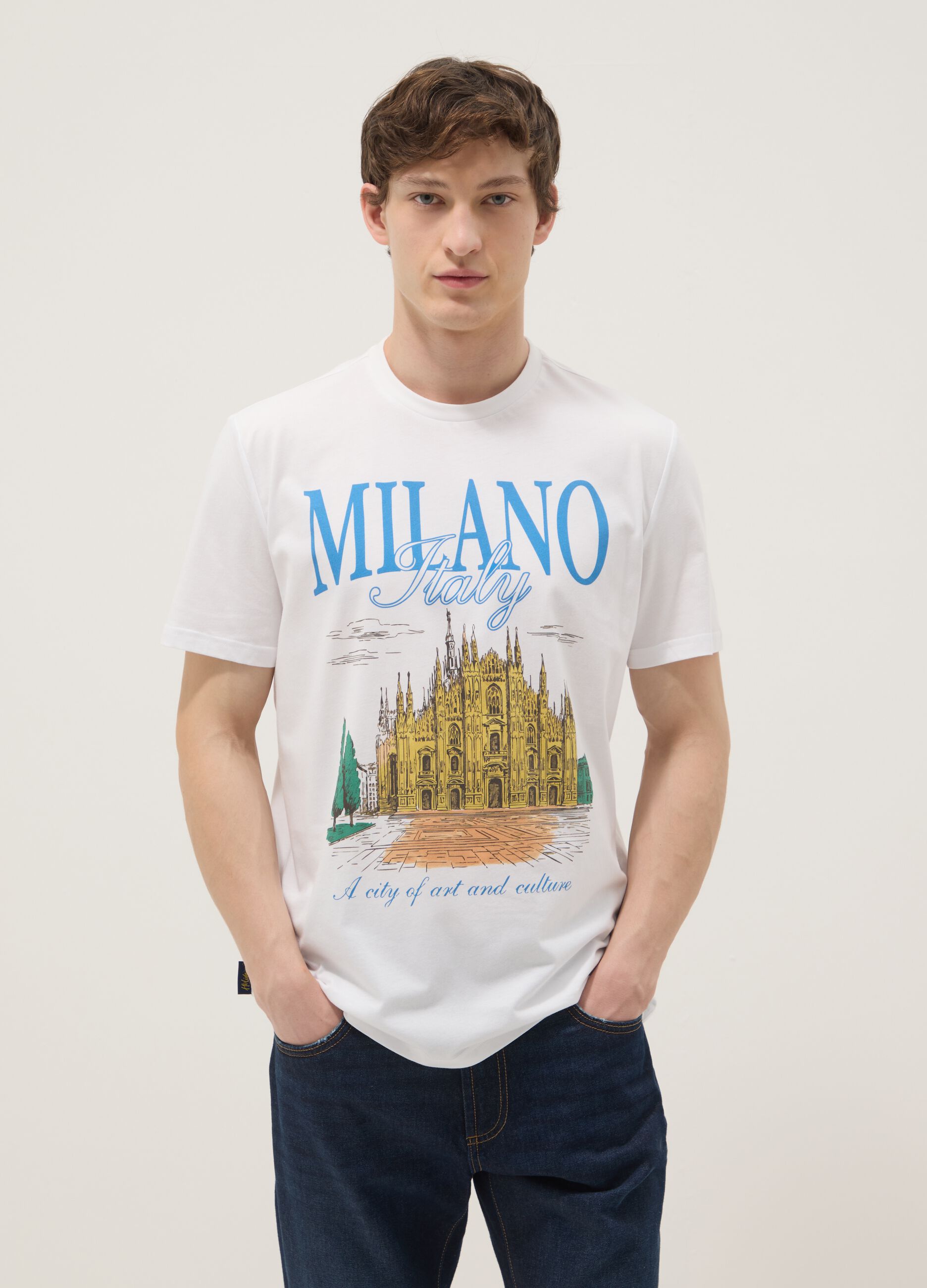Wei&szlig;es T-Shirt aus reiner Baumwolle mit Print, Regular Fit