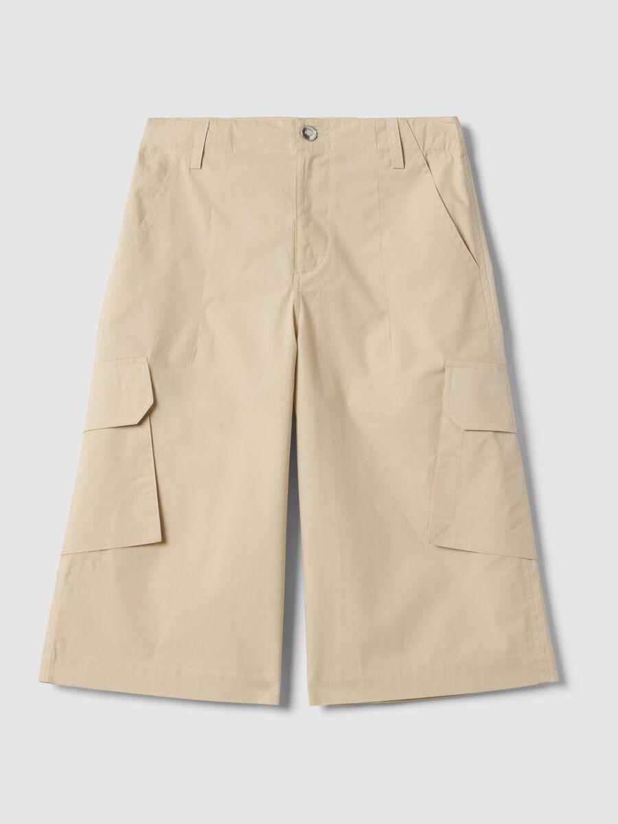 Girls' beige pure cotton cargo trousers, relaxed fit_3