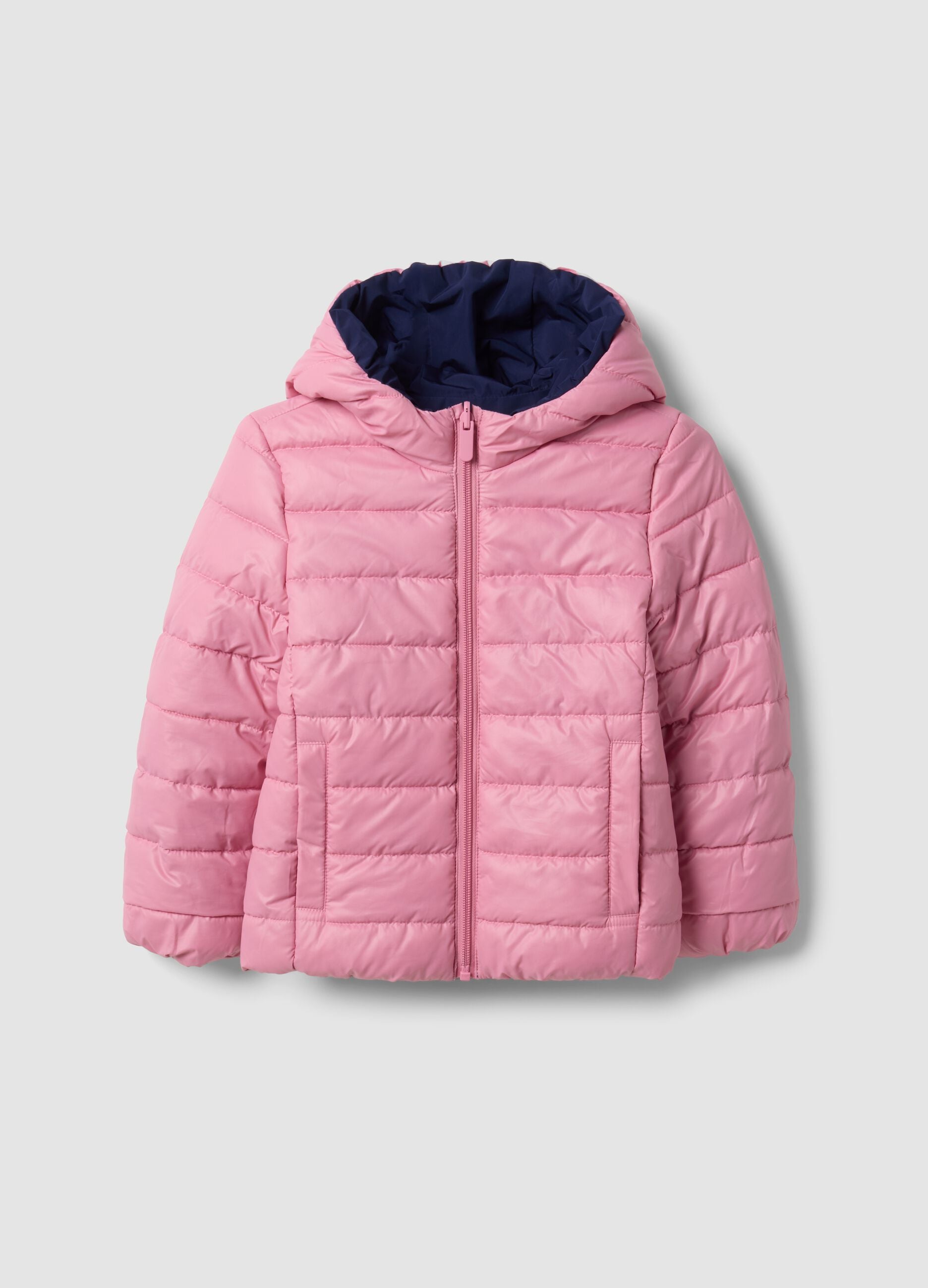 Giubbotto Ultralight reversibile blu imbottito con cappuccio per bambina