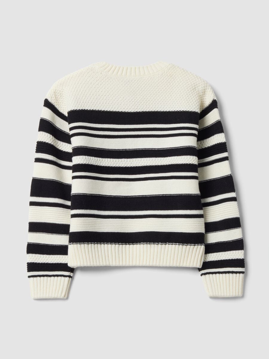 White striped cotton-blend crew-neck top for girls_1