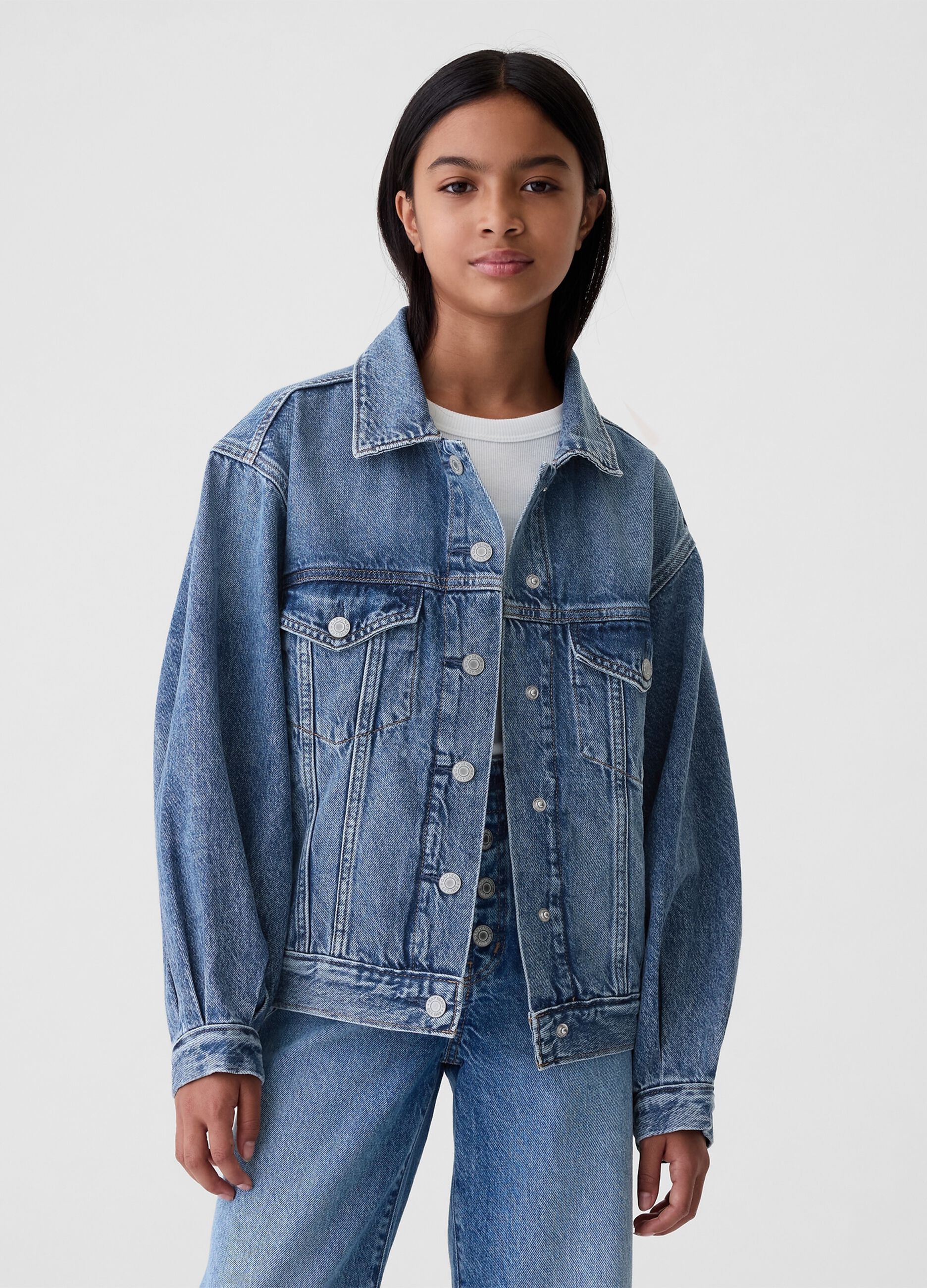 Short jacket in acid wash denim