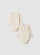 2-pack beige organic cotton baby girl bodysuits with teddy bear_0