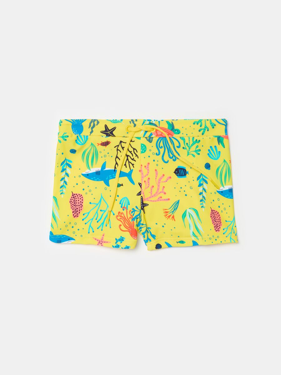 Swimming trunks with print and drawstring_0