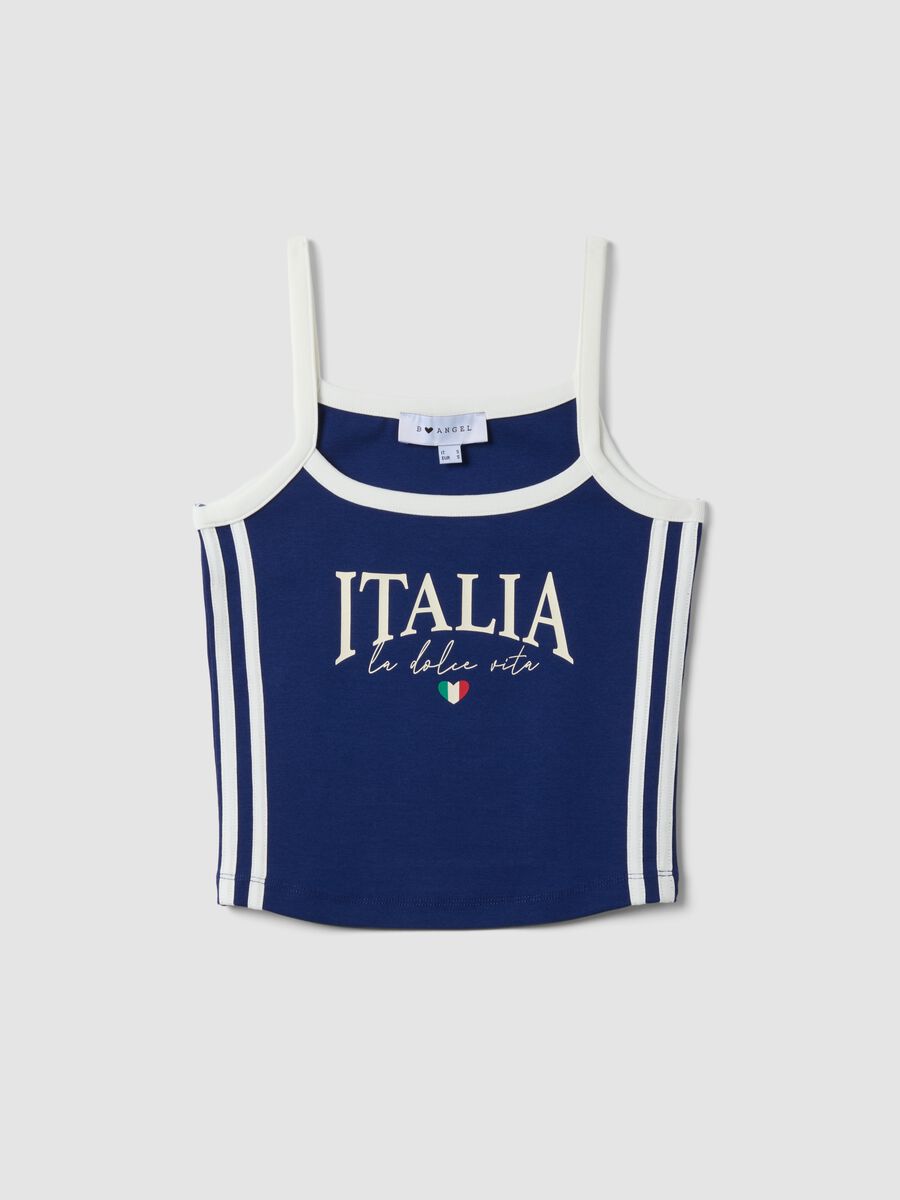 Blue stretch cotton tank top with thin straps_0