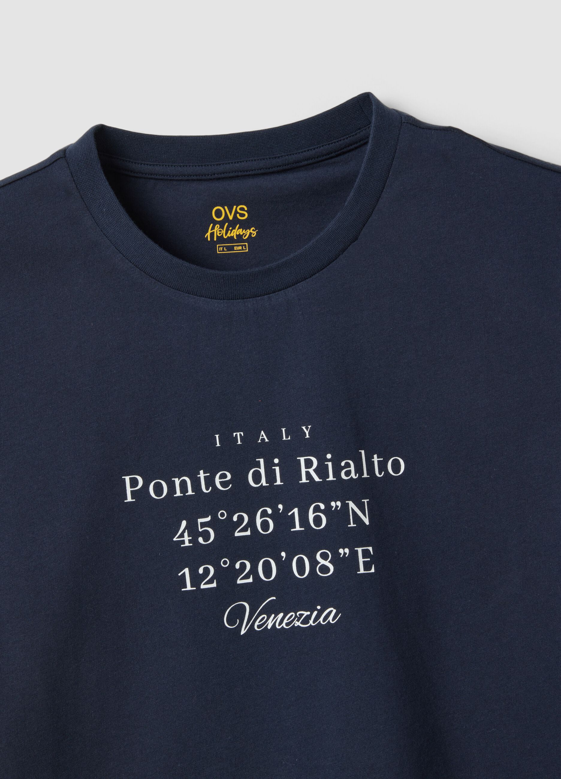 Blaues Regular-Fit T-Shirt aus reiner Baumwolle mit Frontprint