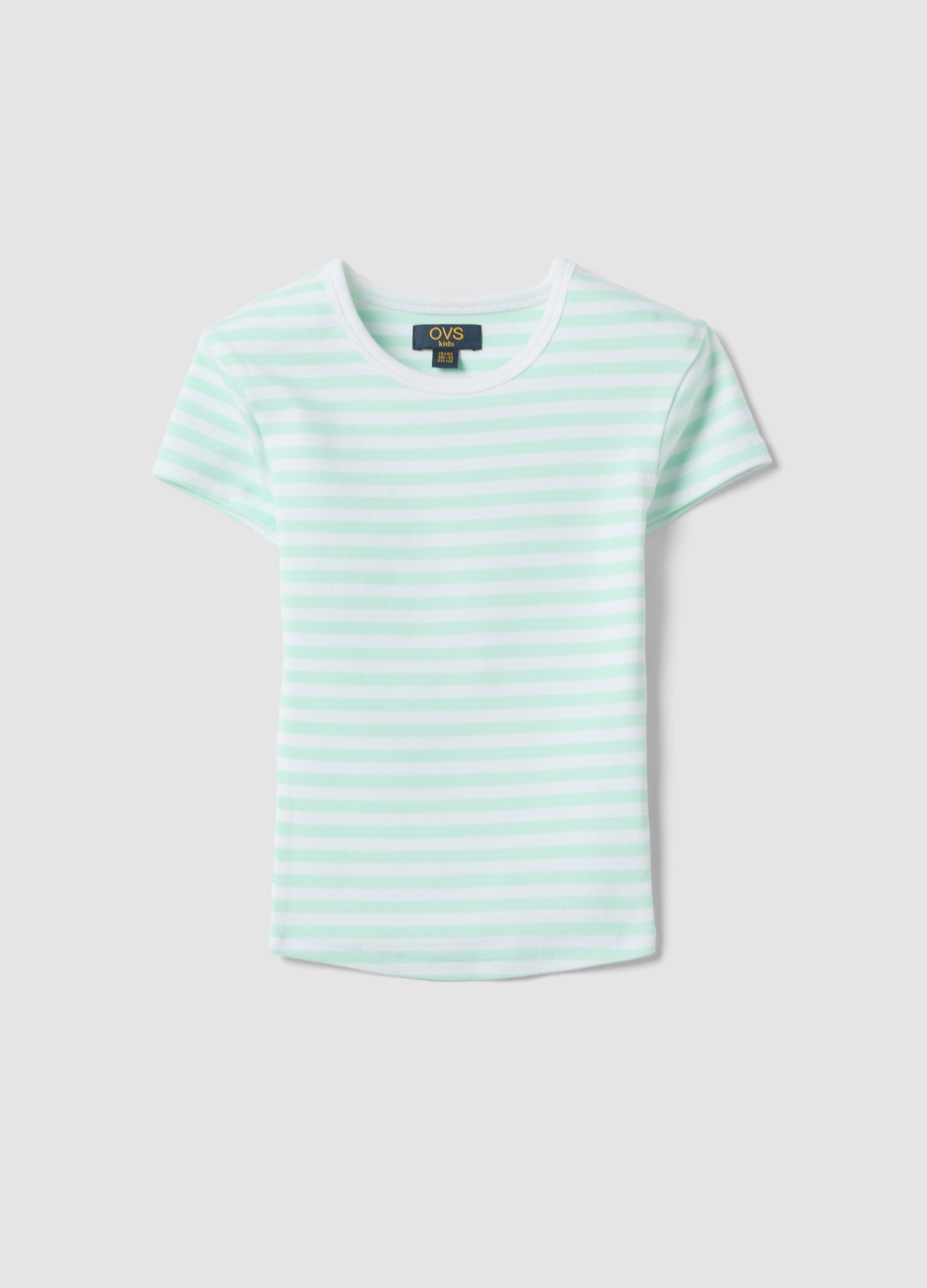 T-shirt fitted in cotone elasticizzato da ragazza a righe multicolor